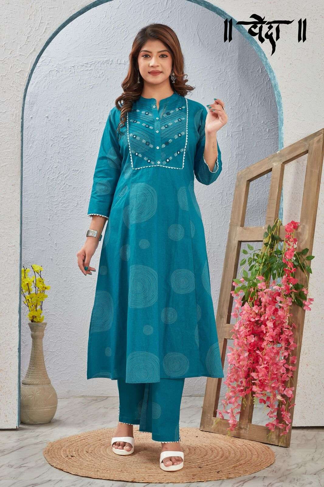 VOL-7 BY VEDA IN FANCY FABRIC WITH EMBROIDERY NECK WORK COMBO SET 
