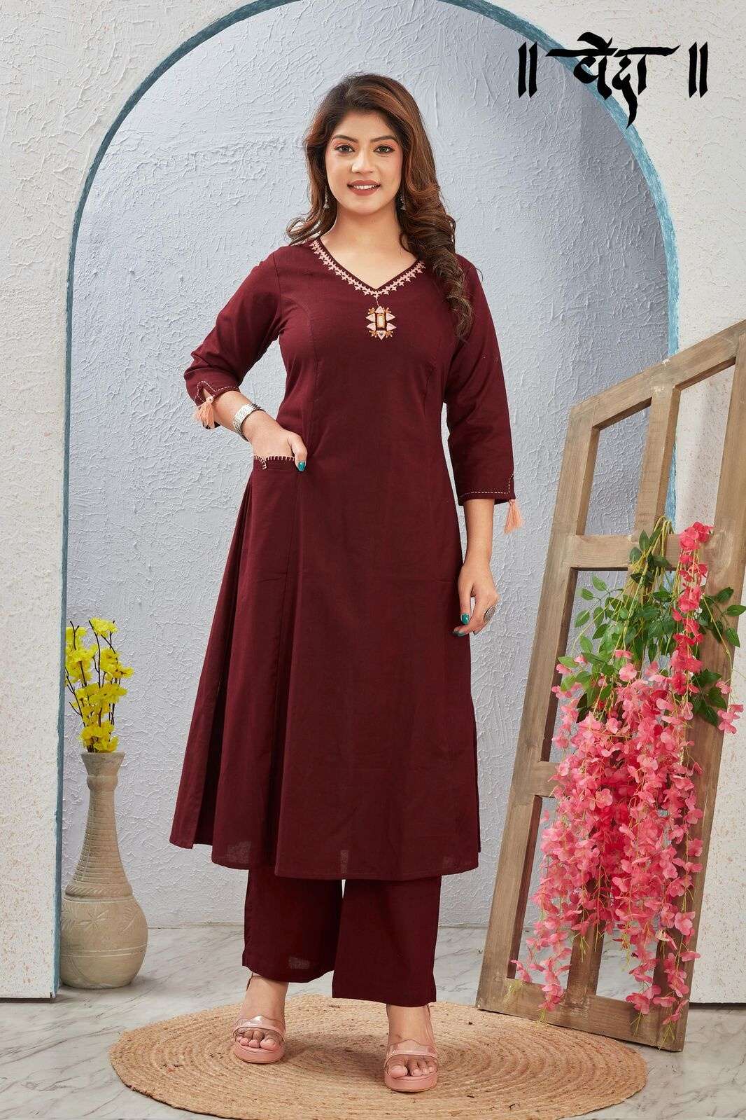 VOL-7 BY VEDA IN FANCY FABRIC WITH EMBROIDERY NECK WORK COMBO SET 
