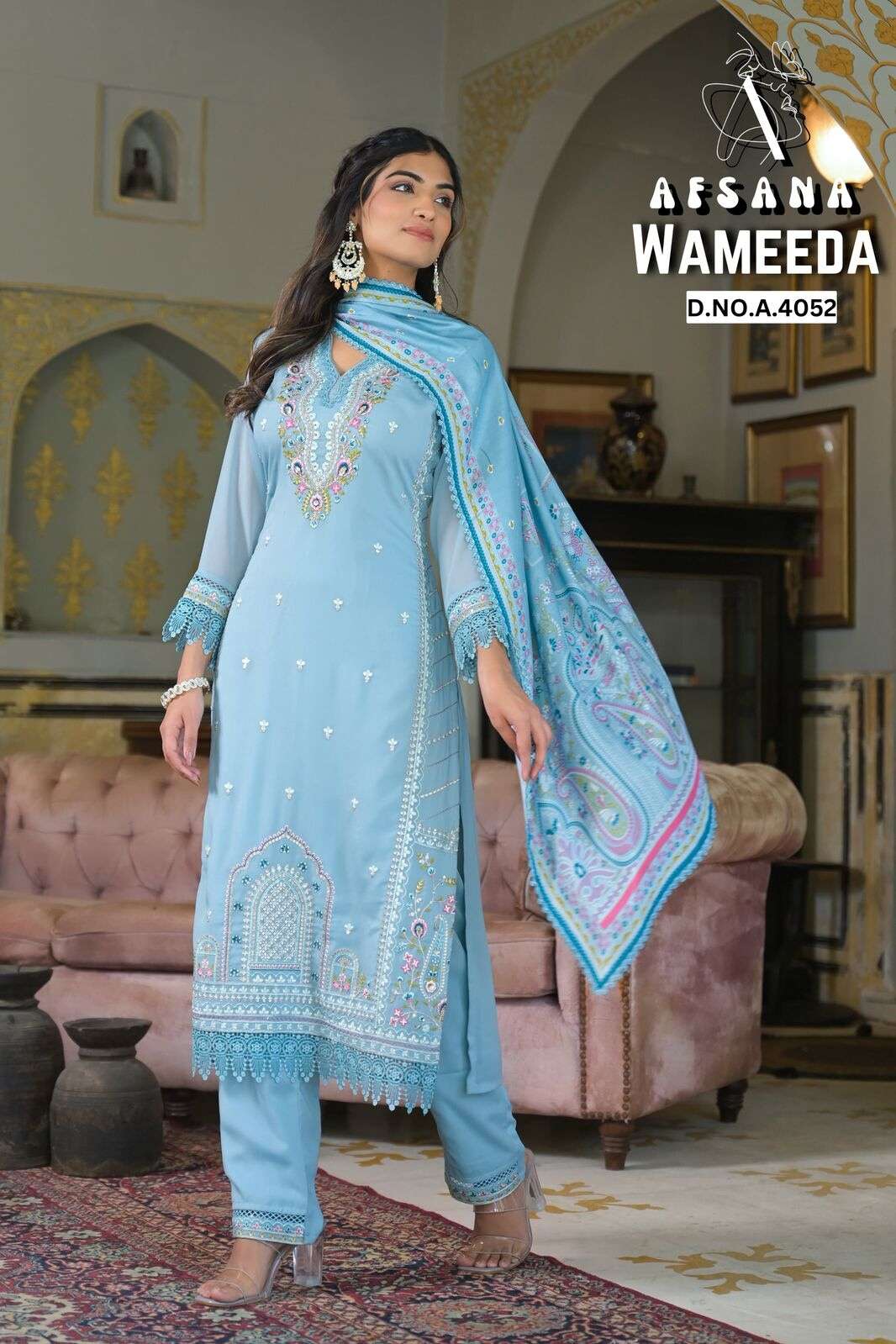 WAMEEDA BY AFSANA IN STAR GEORGETTE WITH EMBROIDERY WORK WITH GPO LACE 