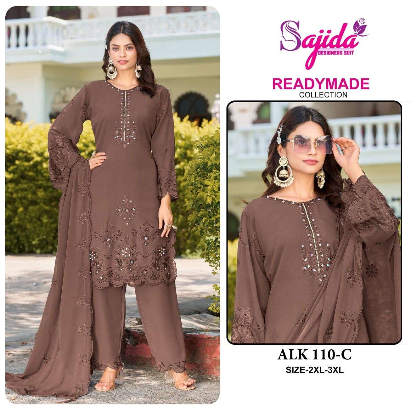 ALK - 110 BY SAJIDA DESIGNER SUIT IN HEVAY GEORGETTE WITH EMBROIDERY AND KHATLI WORK