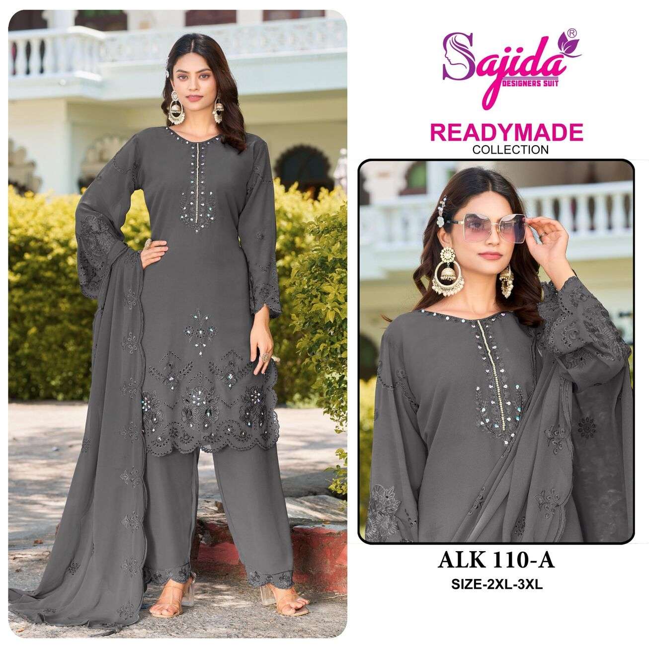 ALK - 110 BY SAJIDA DESIGNER SUIT IN HEVAY GEORGETTE WITH EMBROIDERY AND KHATLI WORK
