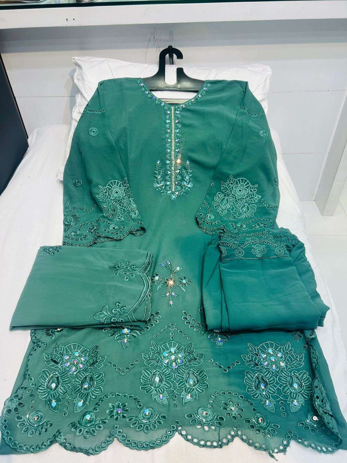 ALK - 110 BY SAJIDA DESIGNER SUIT IN HEVAY GEORGETTE WITH EMBROIDERY AND KHATLI WORK