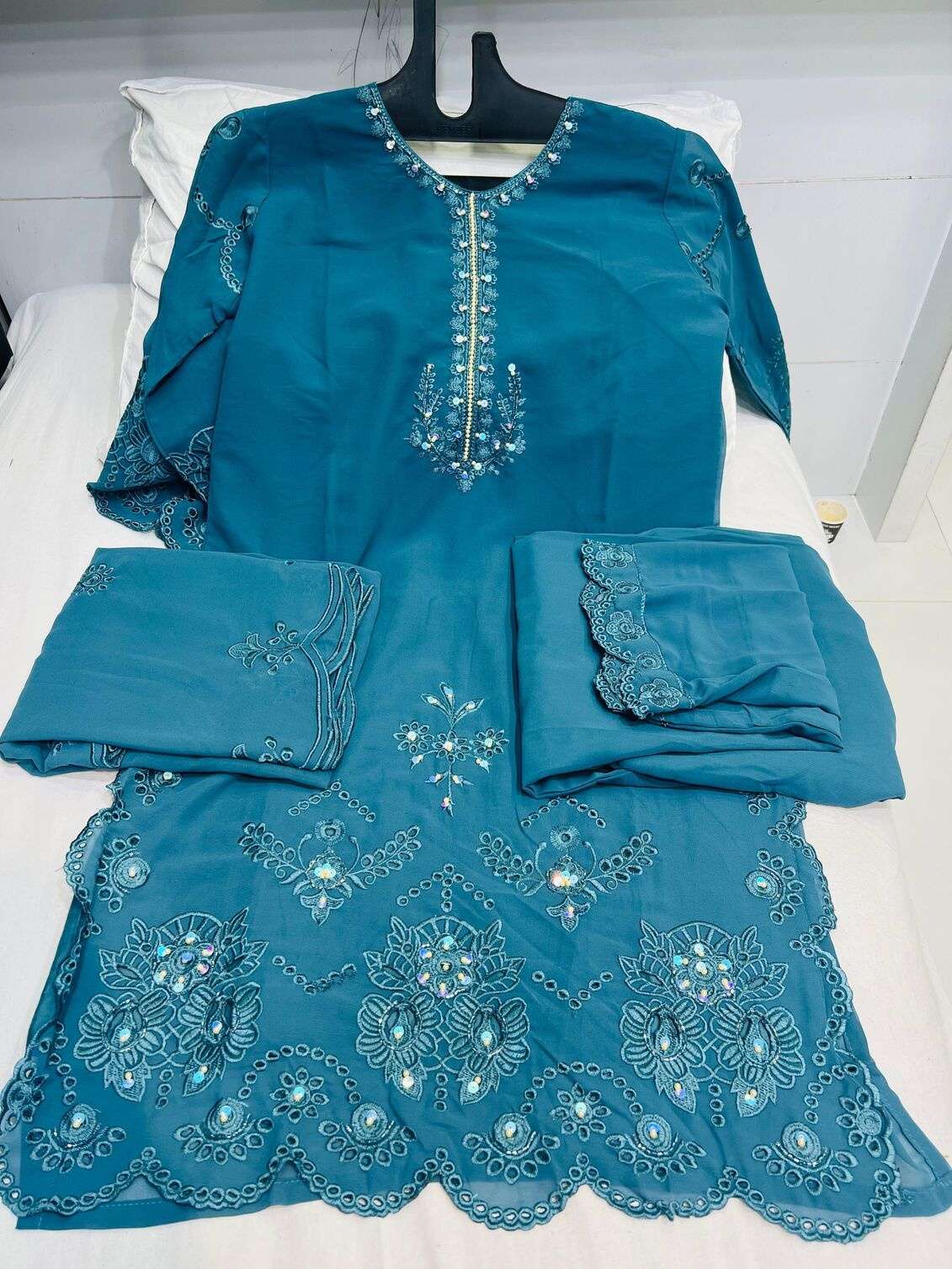 ALK - 110 BY SAJIDA DESIGNER SUIT IN HEVAY GEORGETTE WITH EMBROIDERY AND KHATLI WORK