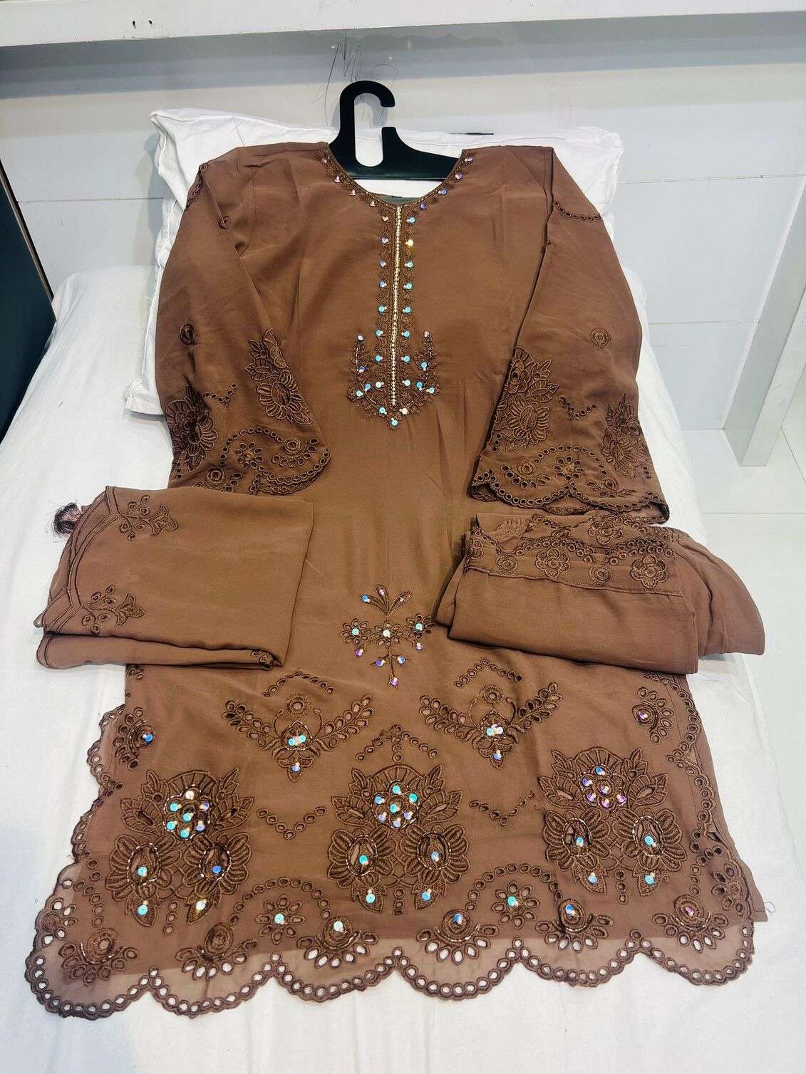 ALK - 110 BY SAJIDA DESIGNER SUIT IN HEVAY GEORGETTE WITH EMBROIDERY AND KHATLI WORK