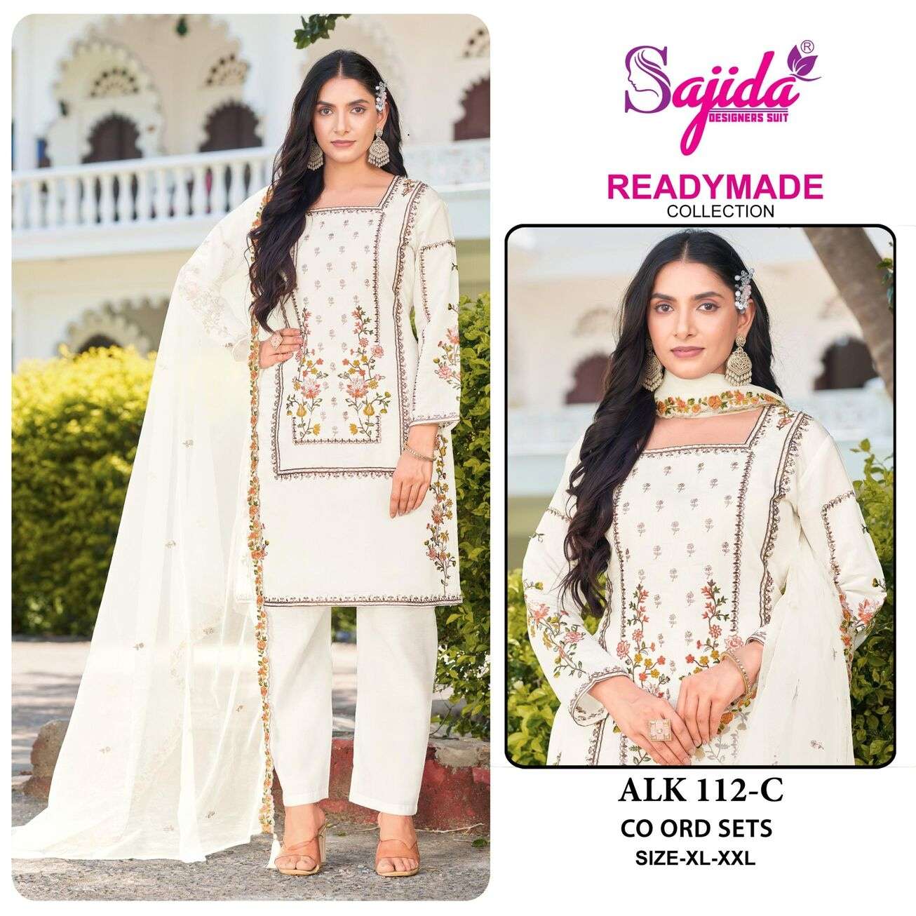 ALK - 112 BY SAJIDA DESIGNER SUIT IN RAGA ROMAN SILK WITH HEVAY EMBROIDERY WORK 