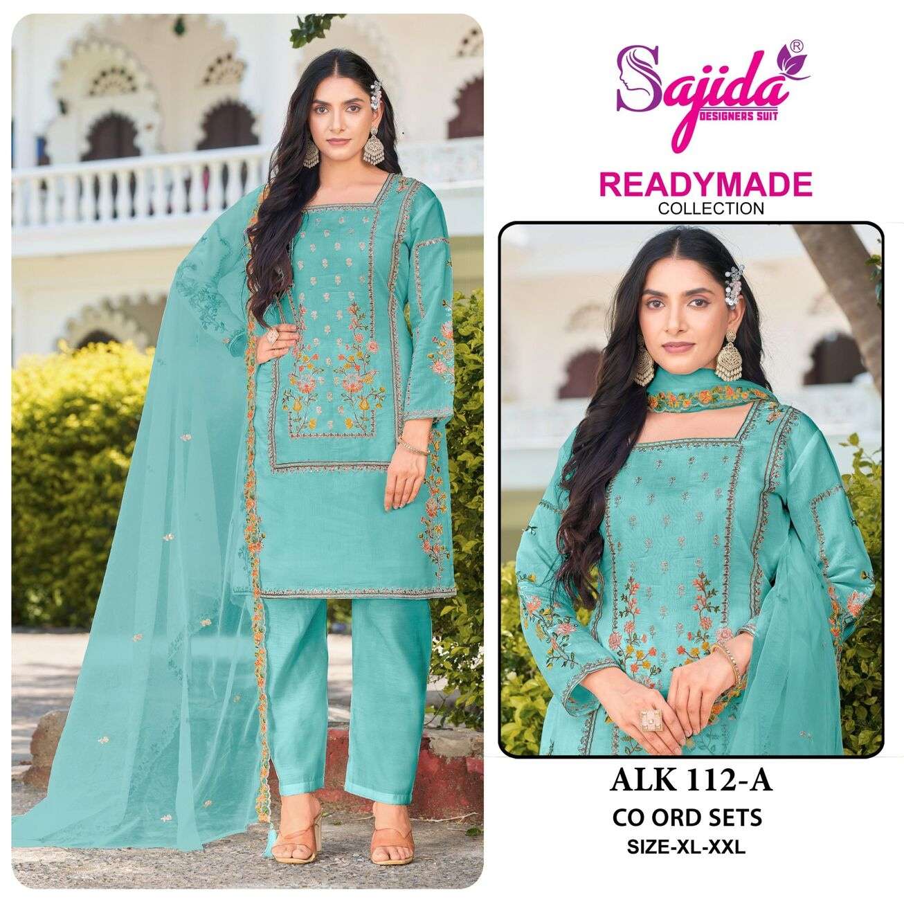 ALK - 112 BY SAJIDA DESIGNER SUIT IN RAGA ROMAN SILK WITH HEVAY EMBROIDERY WORK 
