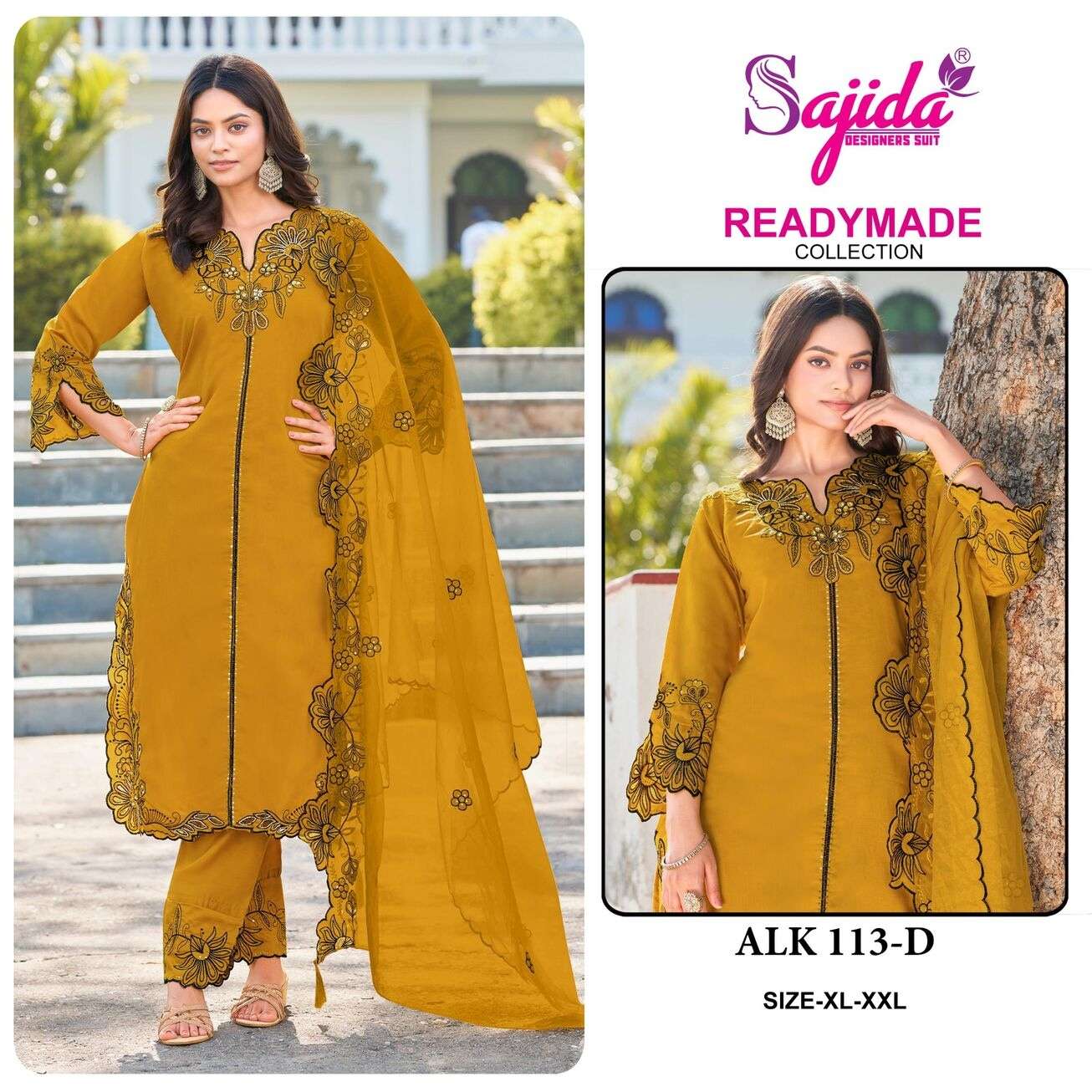 ALK - 113 BY SAJIDA DESIGNER SUIT IN RAGA ROMAN SILK WITH HEVAY EMBROIDERY WORK 