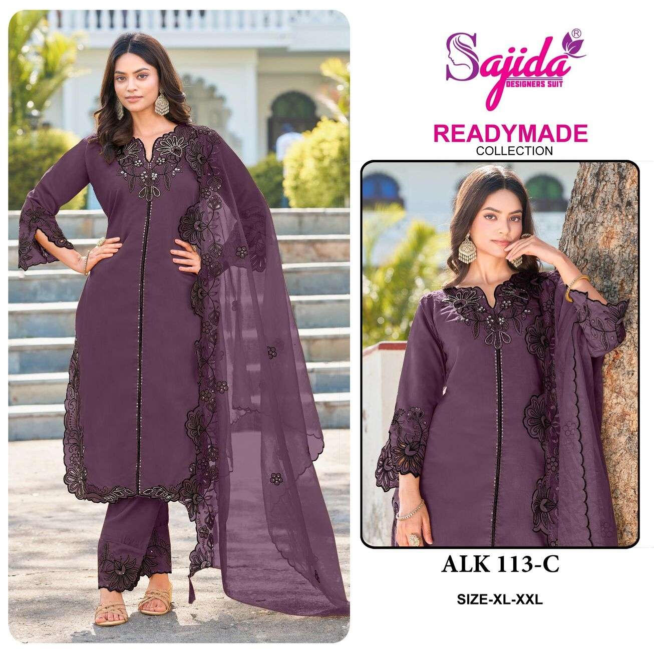 ALK - 113 BY SAJIDA DESIGNER SUIT IN RAGA ROMAN SILK WITH HEVAY EMBROIDERY WORK 