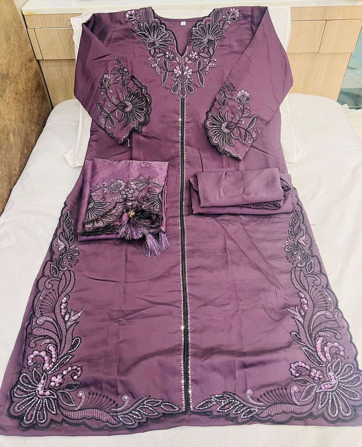 ALK - 113 BY SAJIDA DESIGNER SUIT IN RAGA ROMAN SILK WITH HEVAY EMBROIDERY WORK 