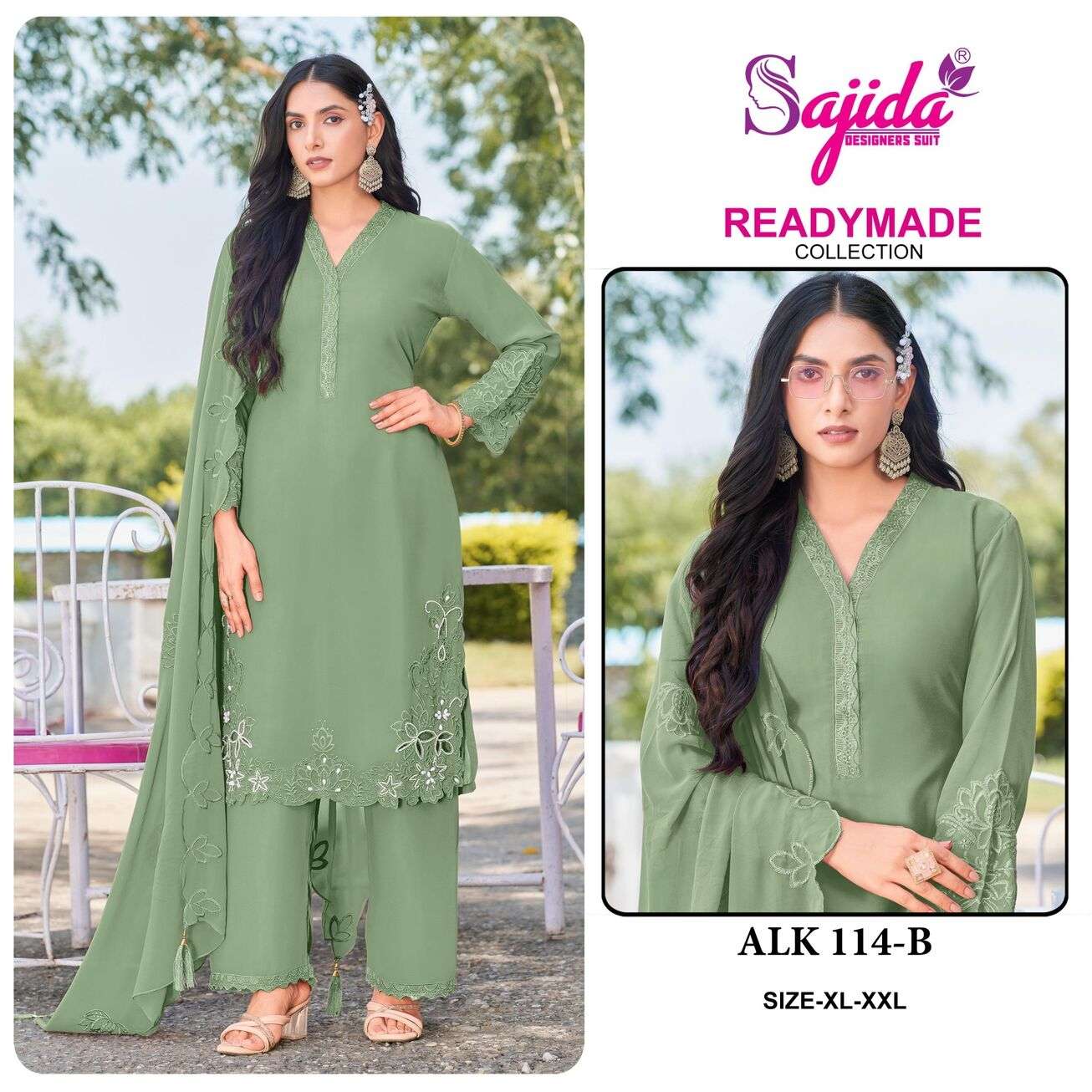 ALK - 114 BY SAJIDA DESIGNER SUIT IN HEVAY GEORGETTE WITH EMBROIDERY AND KHATLI WORK