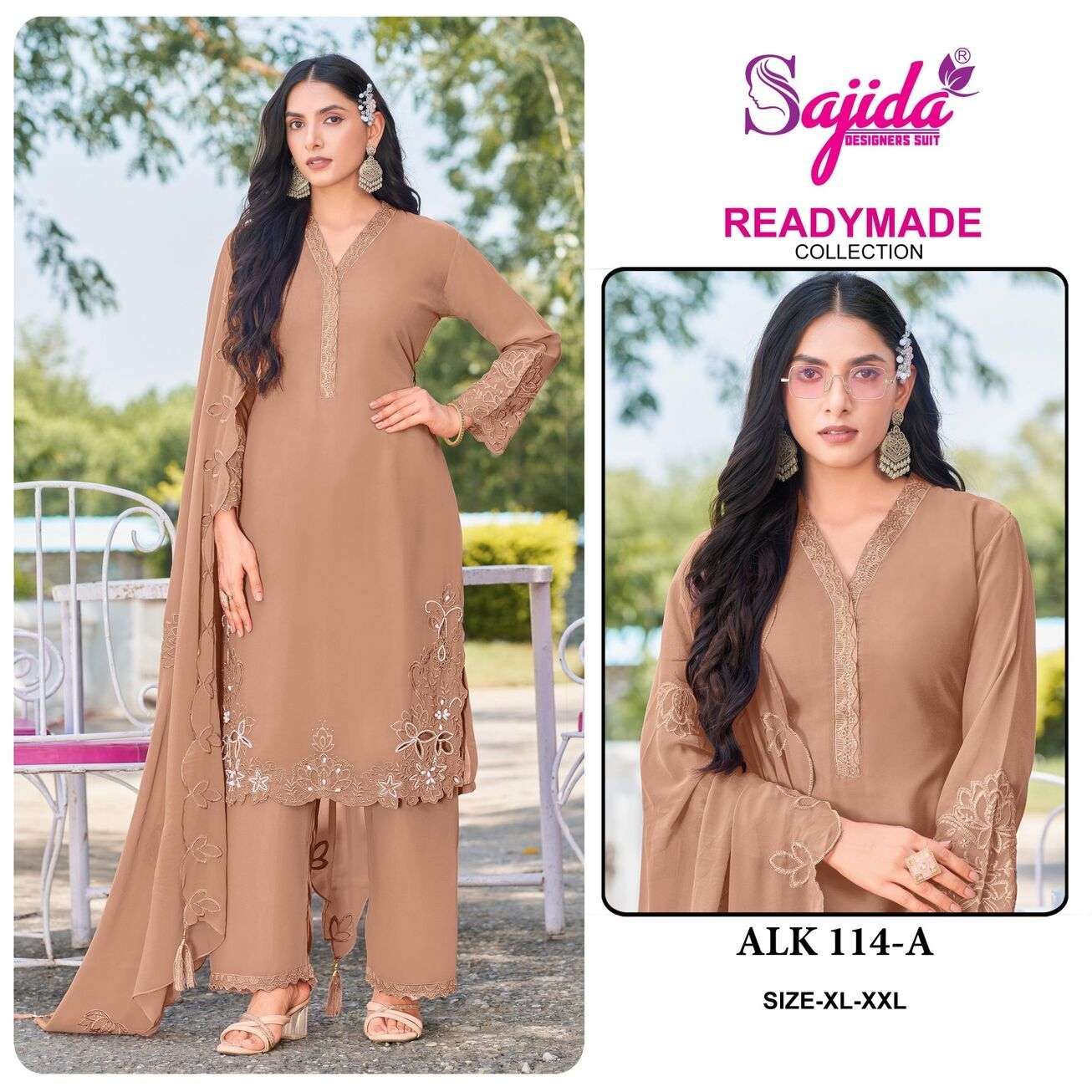 ALK - 114 BY SAJIDA DESIGNER SUIT IN HEVAY GEORGETTE WITH EMBROIDERY AND KHATLI WORK