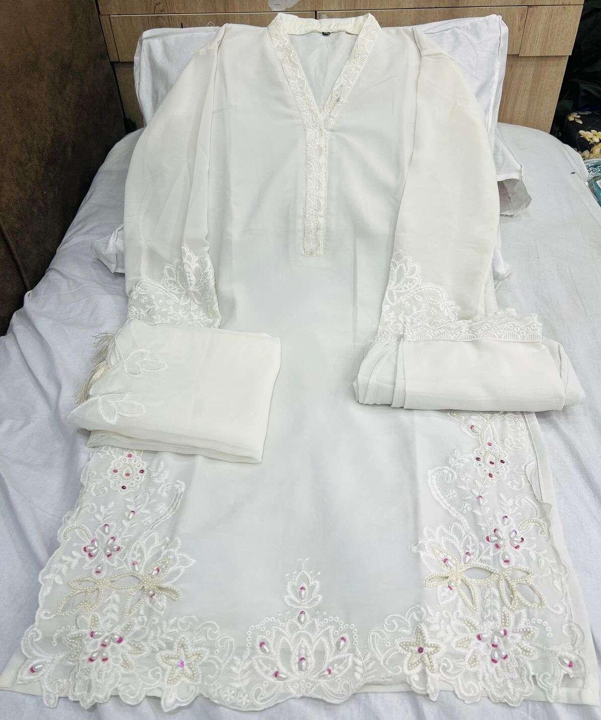 ALK - 114 BY SAJIDA DESIGNER SUIT IN HEVAY GEORGETTE WITH EMBROIDERY AND KHATLI WORK