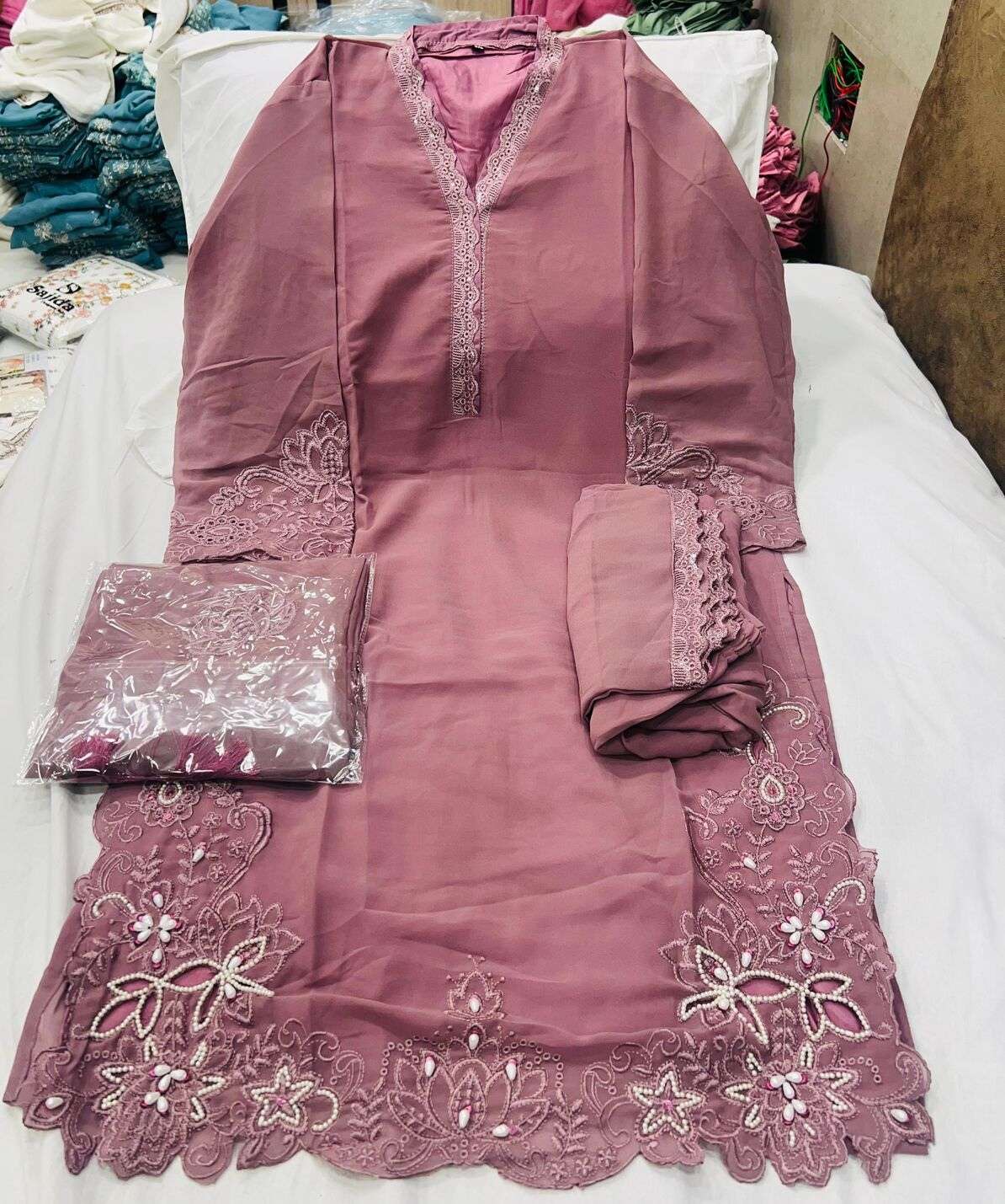 ALK - 114 BY SAJIDA DESIGNER SUIT IN HEVAY GEORGETTE WITH EMBROIDERY AND KHATLI WORK