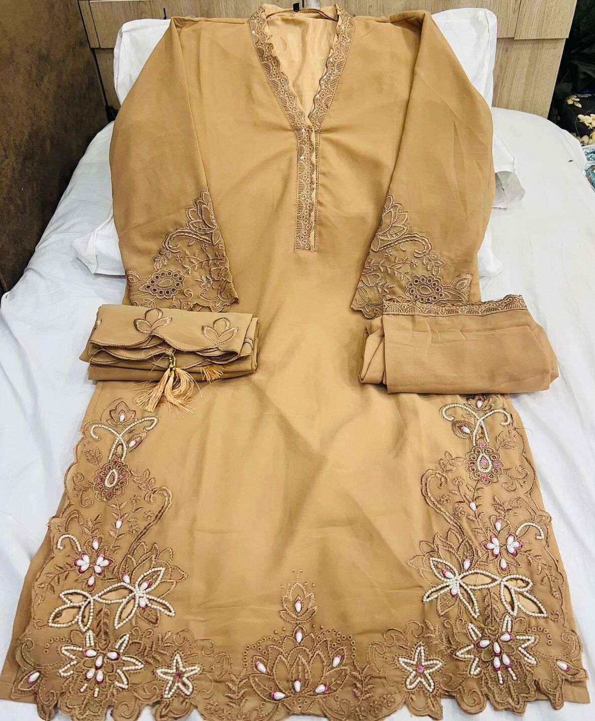 ALK - 114 BY SAJIDA DESIGNER SUIT IN HEVAY GEORGETTE WITH EMBROIDERY AND KHATLI WORK