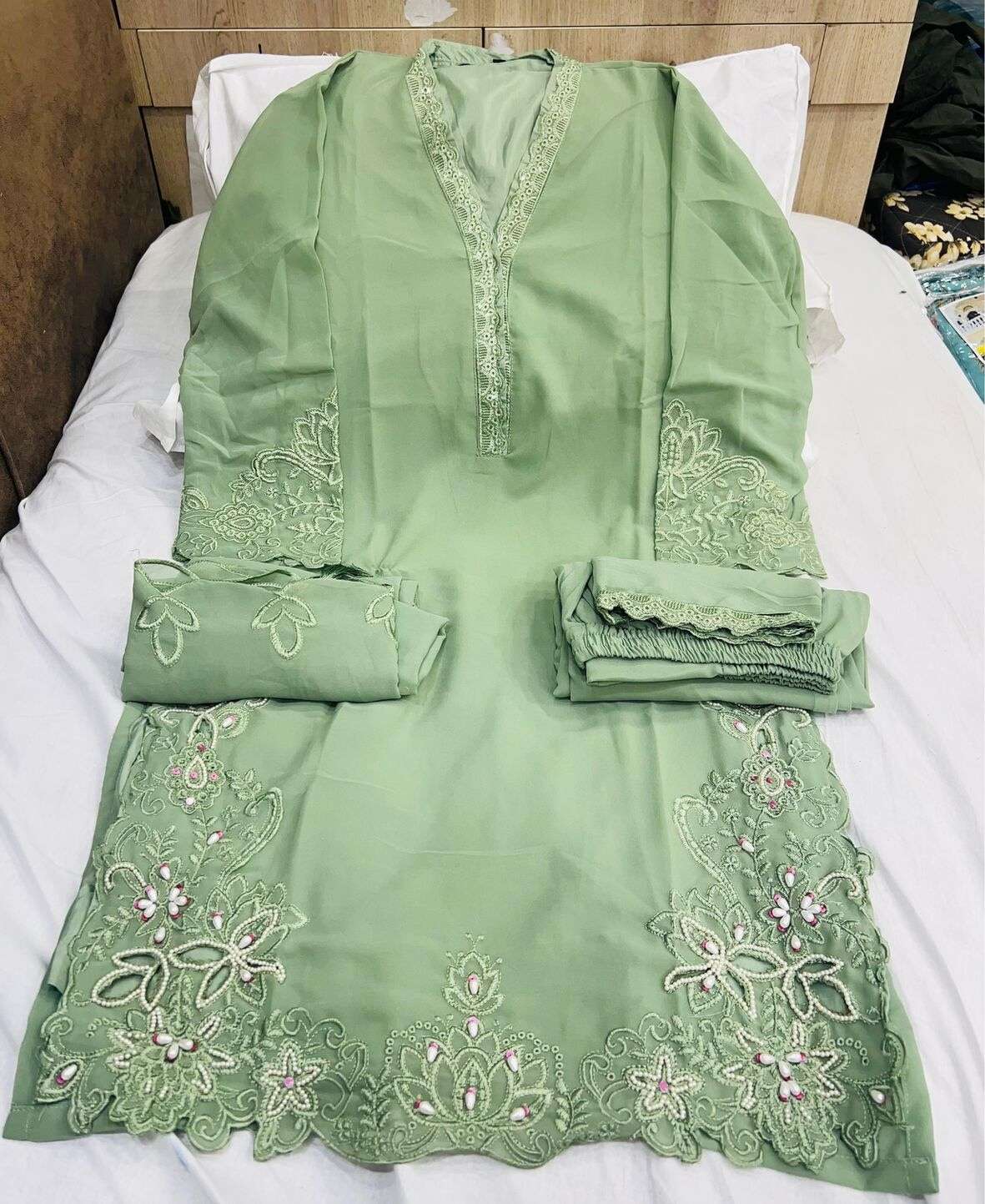 ALK - 114 BY SAJIDA DESIGNER SUIT IN HEVAY GEORGETTE WITH EMBROIDERY AND KHATLI WORK
