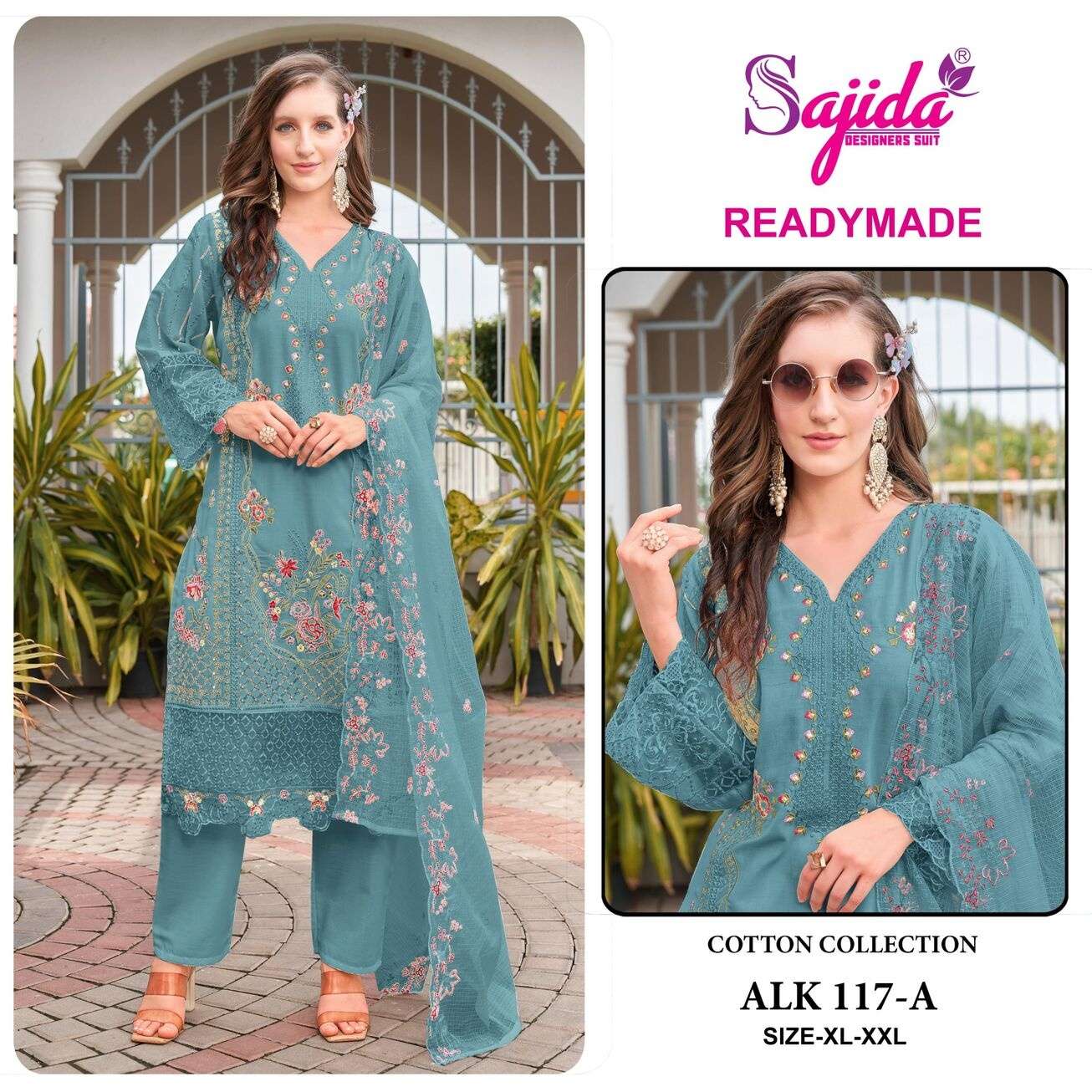 ALK - 117 BY SAJIDA DESIGNER IN PURE CAMRIC COTTON WITH HEVAY EMBROIDERY WORK 
