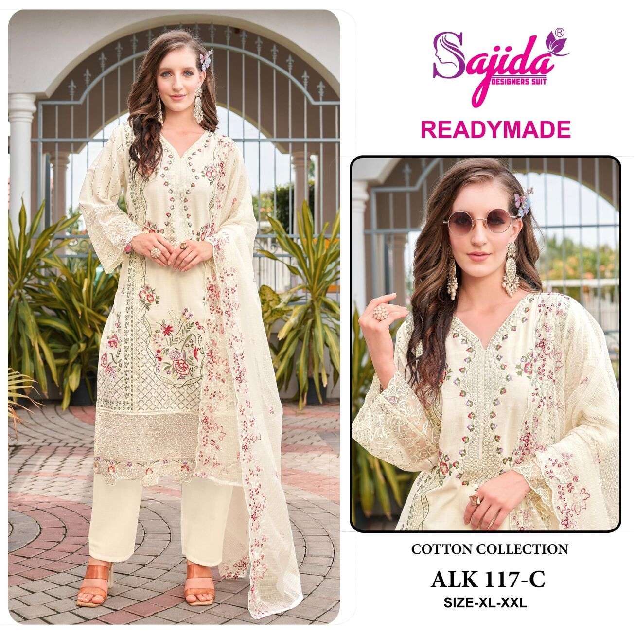 ALK - 117 BY SAJIDA DESIGNER IN PURE CAMRIC COTTON WITH HEVAY EMBROIDERY WORK 