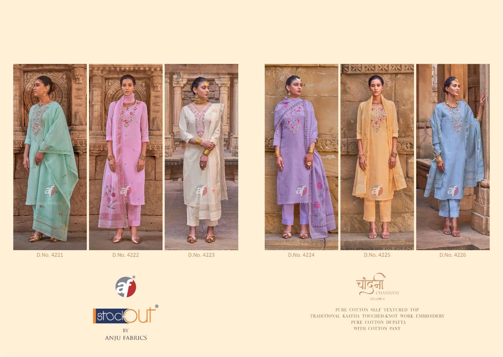 CHANDANI VOL-4 BY ANJU FABRICS IN PURE COTTON WITH SELF TEXTURE WITH KNOT WORK 