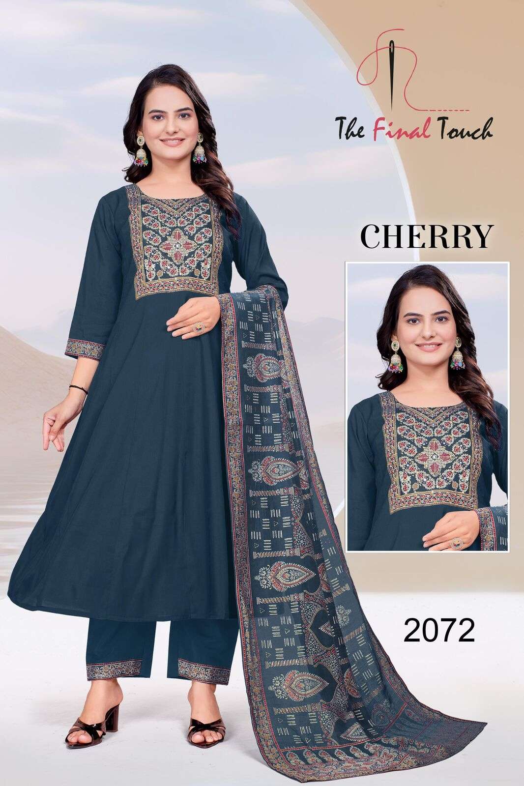 CHERRY BY R R FASHION IN PREMIUM ROMAN WITH PRINT PATCH WITH HANDWORK 