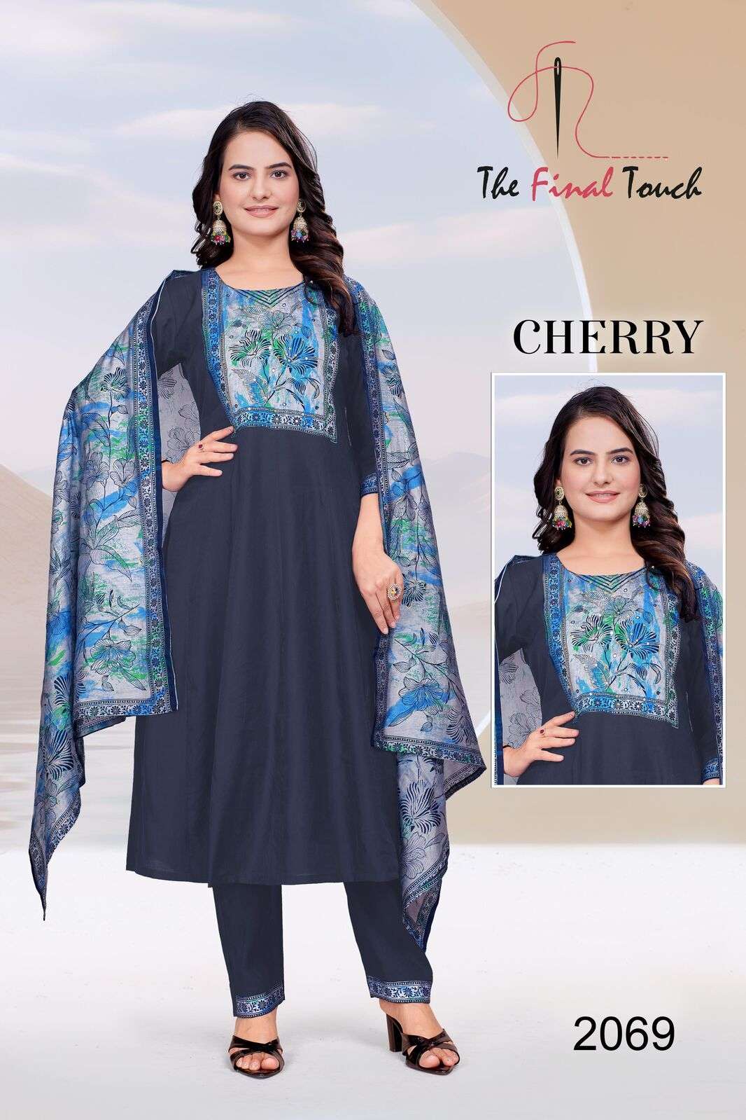 CHERRY BY R R FASHION IN PREMIUM ROMAN WITH PRINT PATCH WITH HANDWORK 