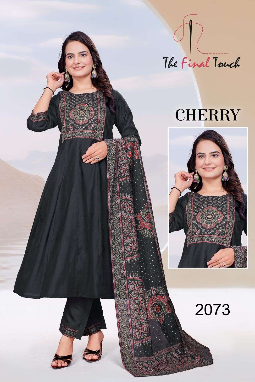 CHERRY BY R R FASHION IN PREMIUM ROMAN WITH PRINT PATCH WITH HANDWORK 