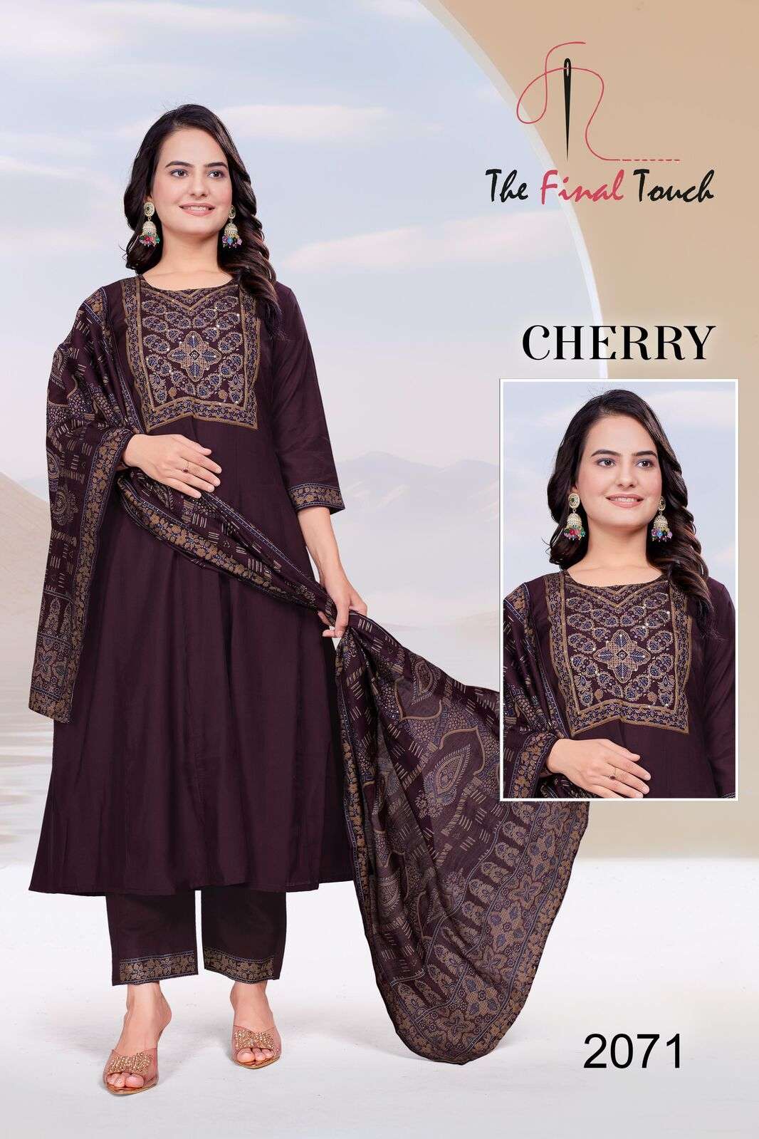 CHERRY BY R R FASHION IN PREMIUM ROMAN WITH PRINT PATCH WITH HANDWORK 