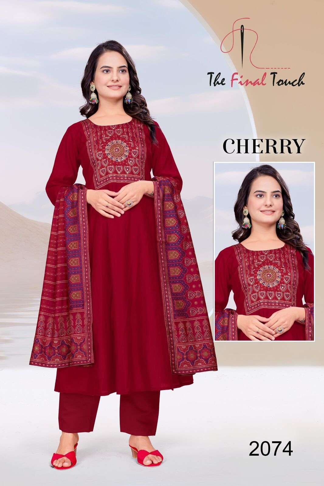 CHERRY BY R R FASHION IN PREMIUM ROMAN WITH PRINT PATCH WITH HANDWORK 