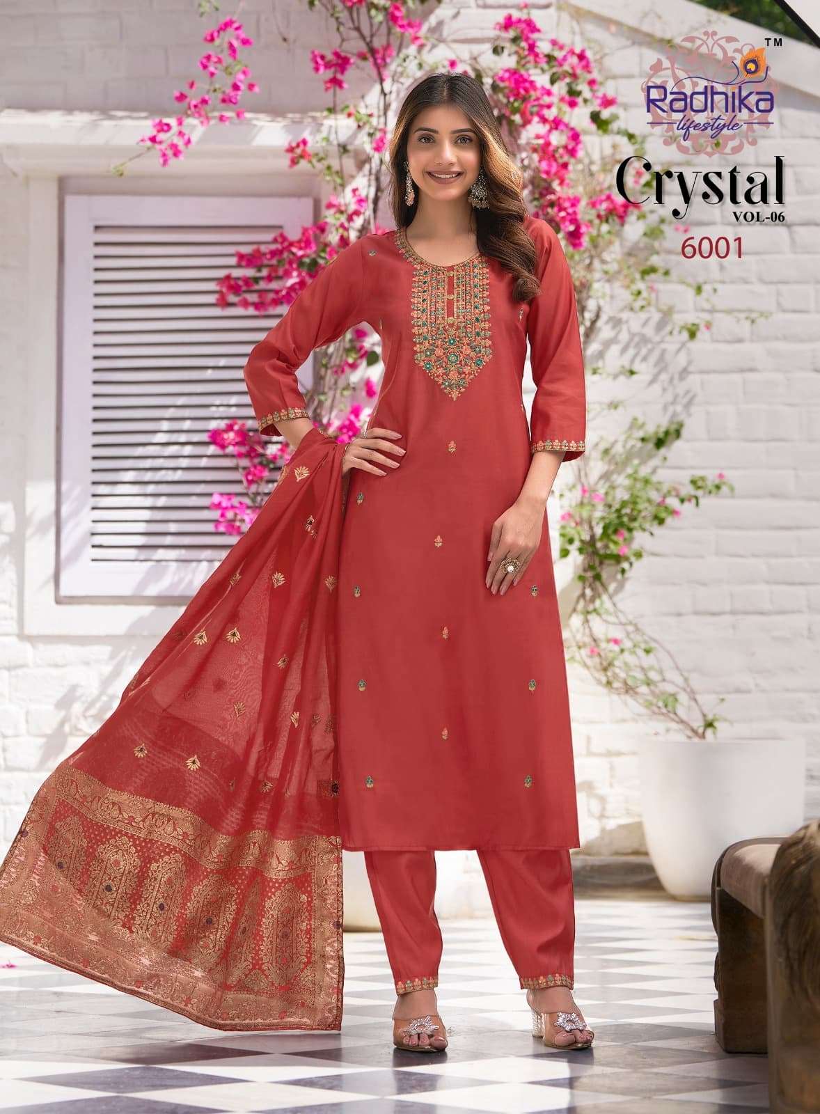 CRYSTAL VOL-6 BY RADHIKA LIFE STYLE IN ROMAN SILK WITH EMBROIDERY WORK KURTI PANT & DUPATTA 