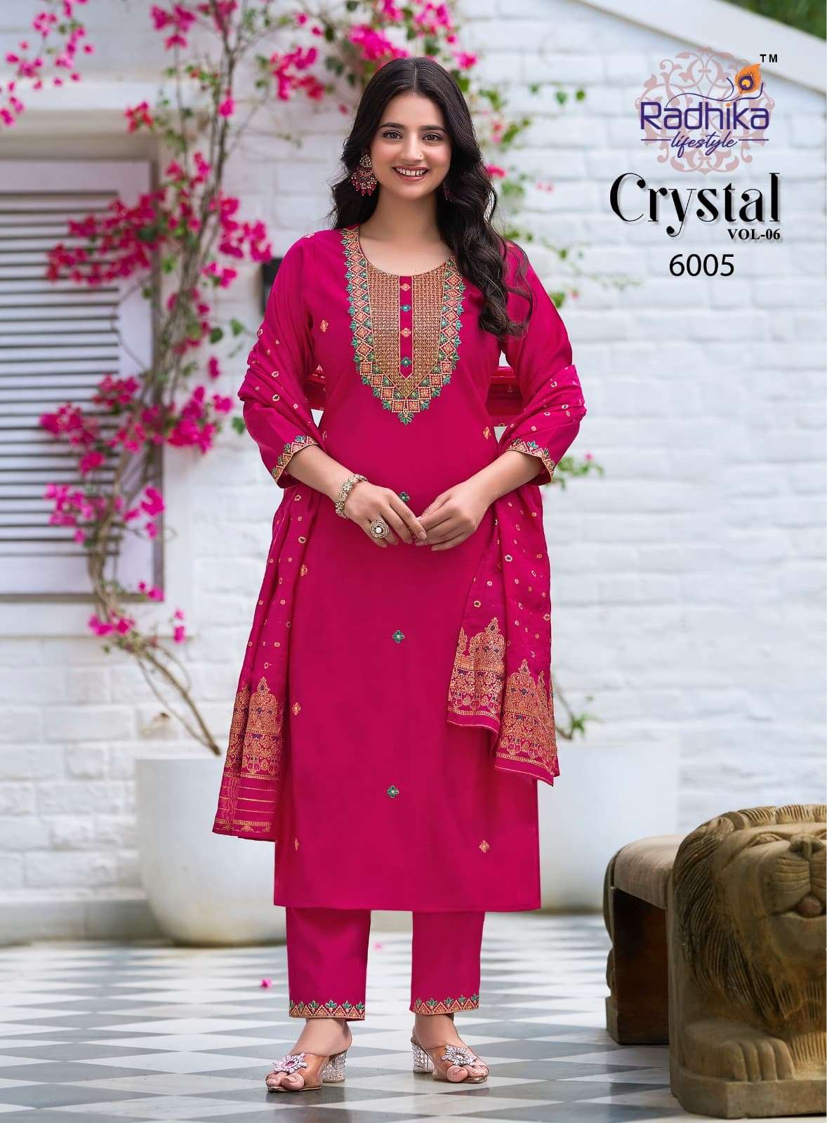 CRYSTAL VOL-6 BY RADHIKA LIFE STYLE IN ROMAN SILK WITH EMBROIDERY WORK KURTI PANT & DUPATTA 
