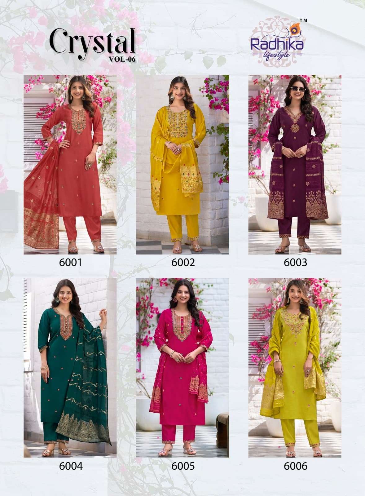 CRYSTAL VOL-6 BY RADHIKA LIFE STYLE IN ROMAN SILK WITH EMBROIDERY WORK KURTI PANT & DUPATTA 