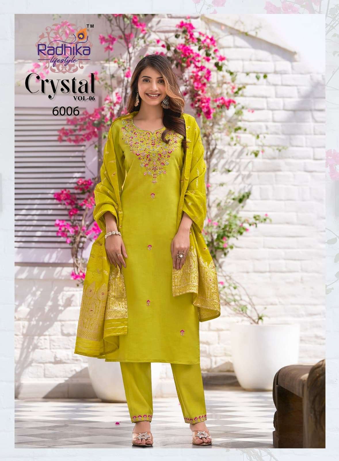 CRYSTAL VOL-6 BY RADHIKA LIFE STYLE IN ROMAN SILK WITH EMBROIDERY WORK KURTI PANT & DUPATTA 
