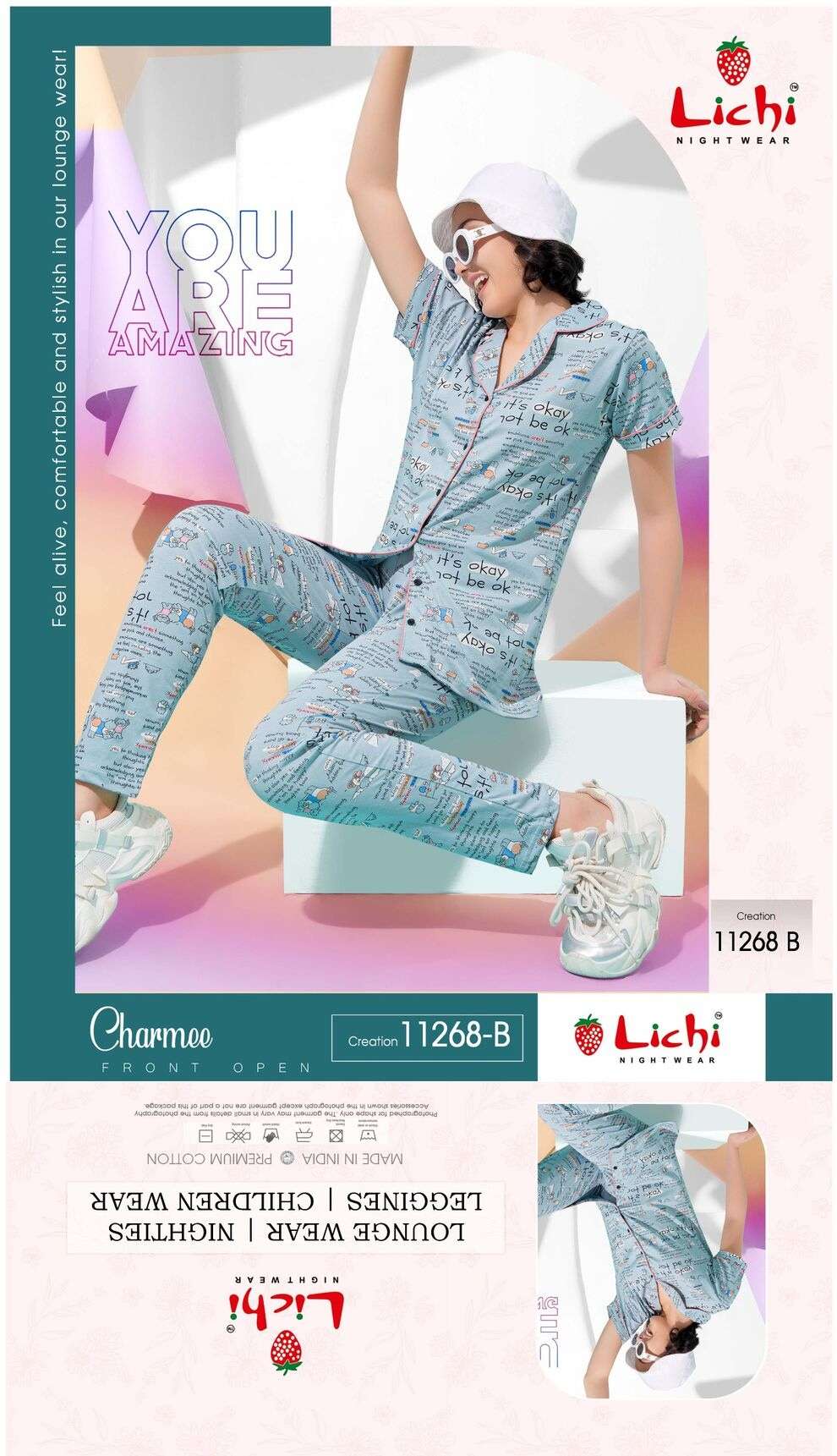D. NO :- 11268 BY LICHI IN CHARMEE FRONT OPEN NIGHT WEAR CO-ORD SET 