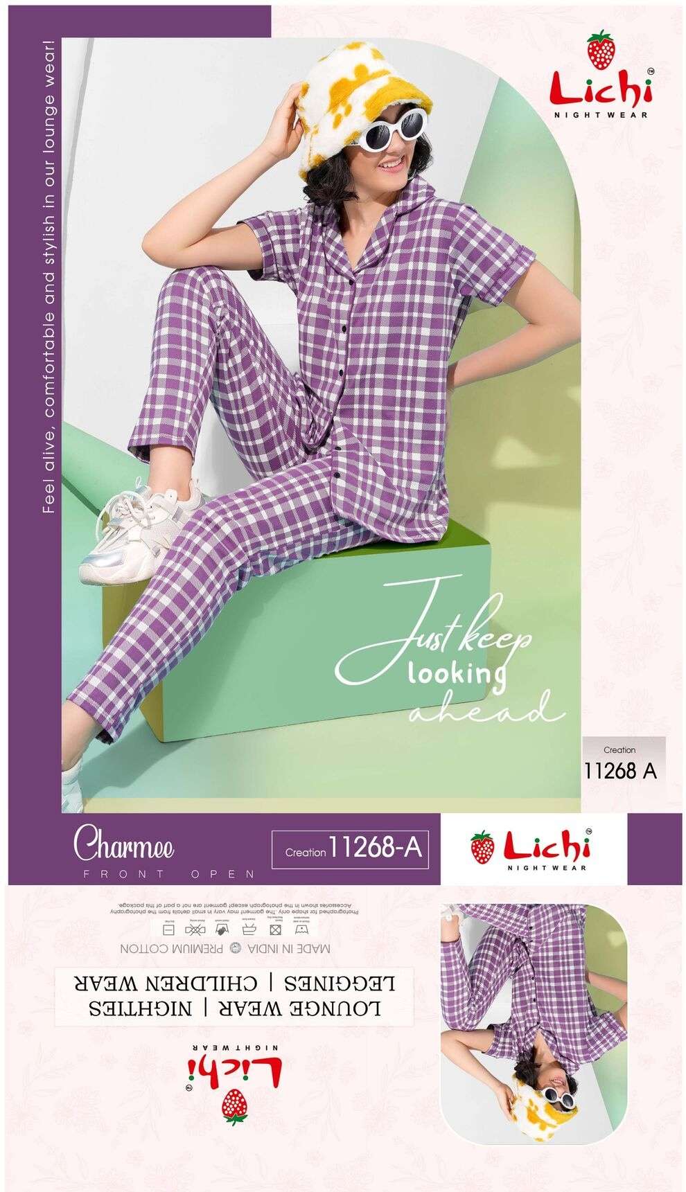D. NO :- 11268 BY LICHI IN CHARMEE FRONT OPEN NIGHT WEAR CO-ORD SET 