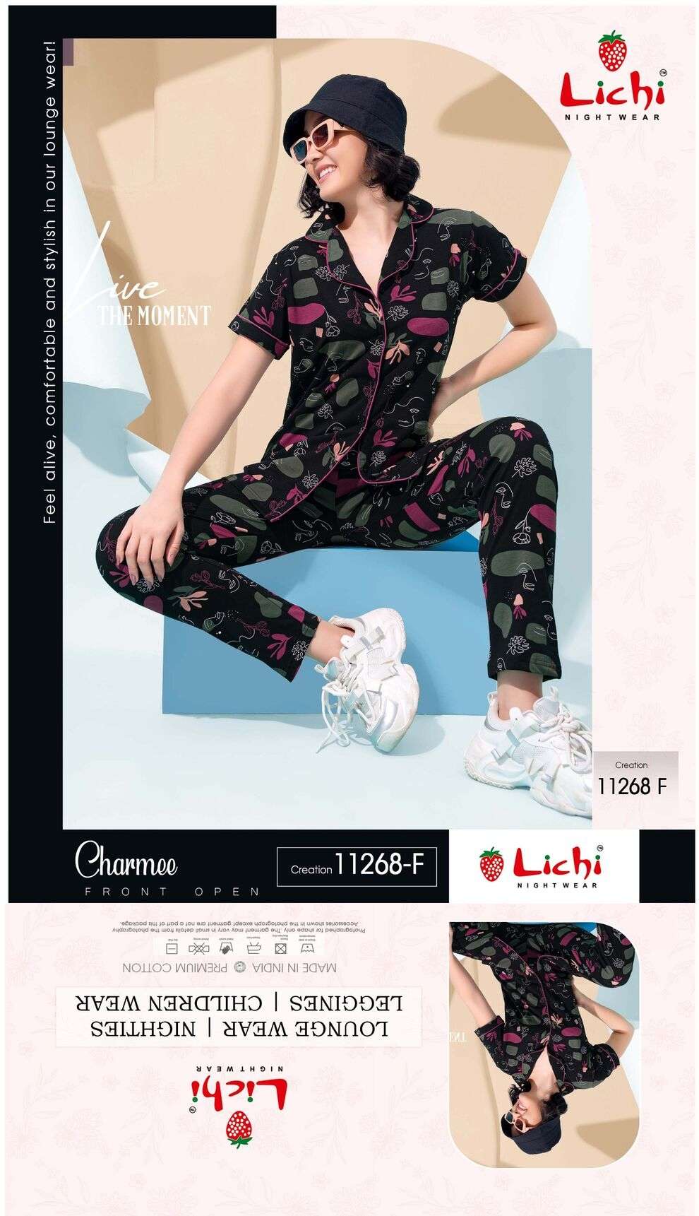 D. NO :- 11268 BY LICHI IN CHARMEE FRONT OPEN NIGHT WEAR CO-ORD SET 