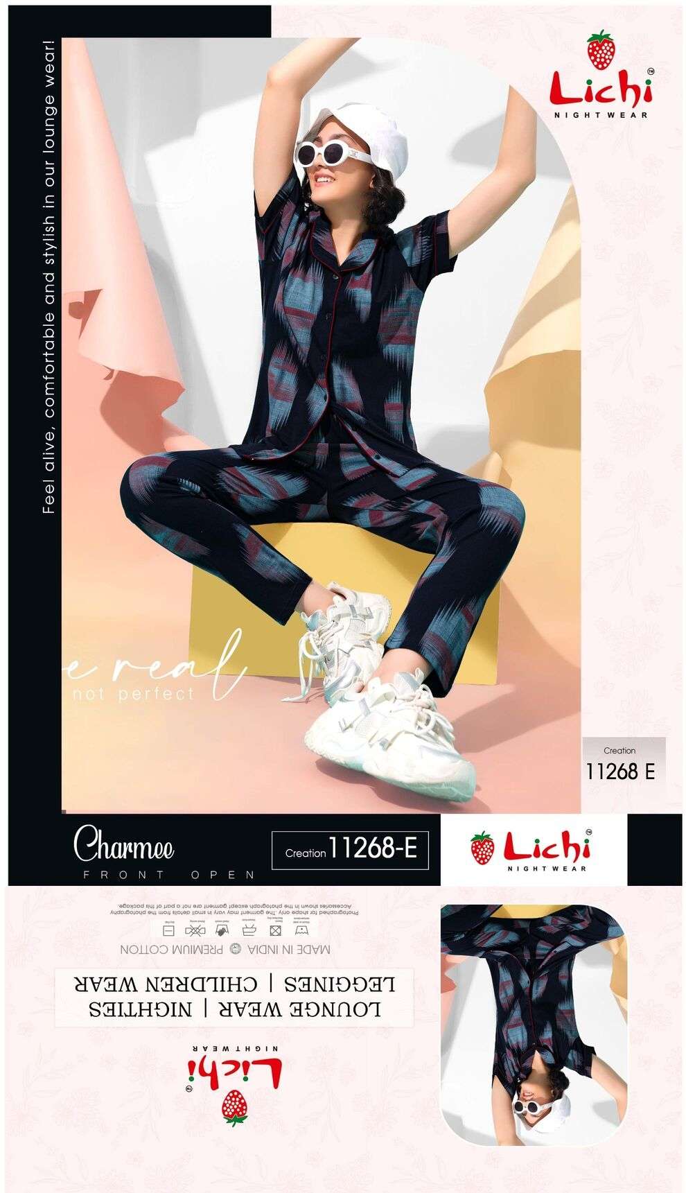 D. NO :- 11268 BY LICHI IN CHARMEE FRONT OPEN NIGHT WEAR CO-ORD SET 