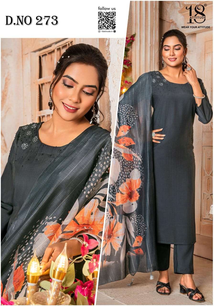 D.NO :- 273 BY 18 ATTITUDE IN ROMAN SILK WITH COTTON INNER AND DUPATTA 