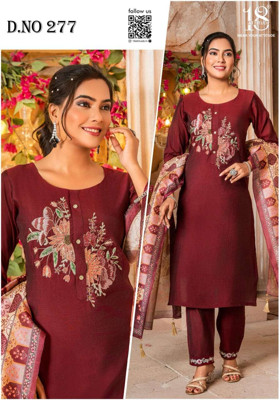 D.NO :- 277 BY 18 ATTITUDE IN ROMAN SILK WITH COTTON INNER AND DUPATTA 