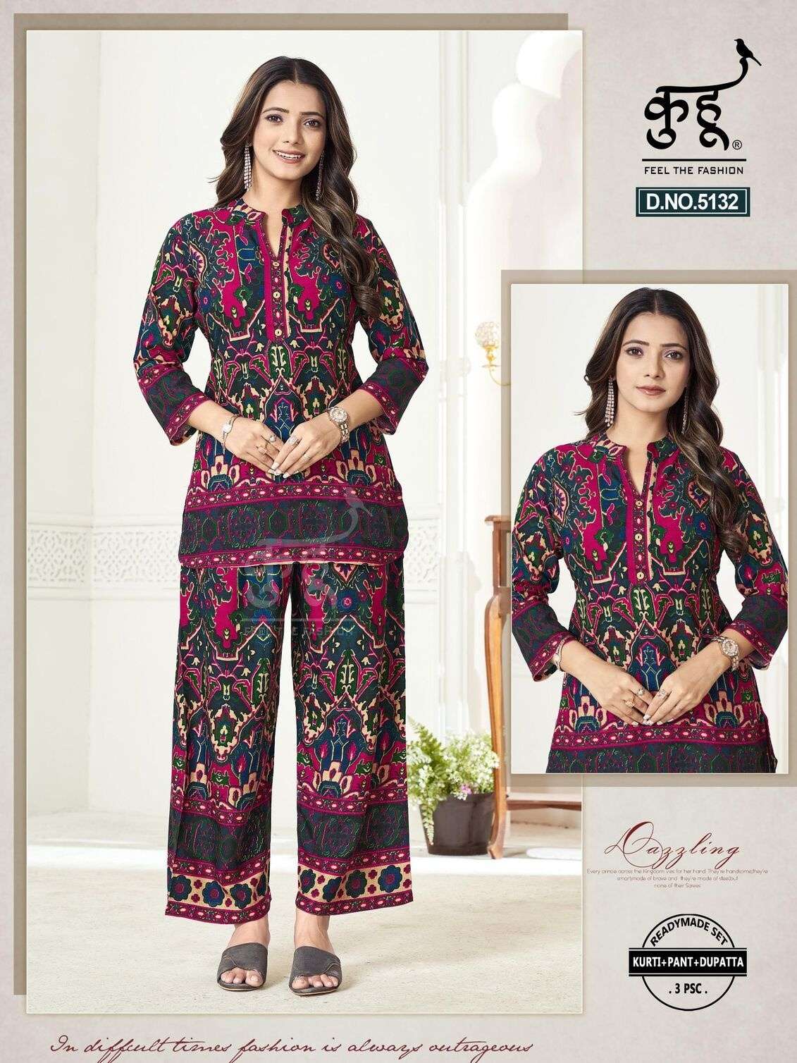 D.NO :- 5130 TO 5132 BY KUHOO IN RAYON FABRIC CO-ORD SET 