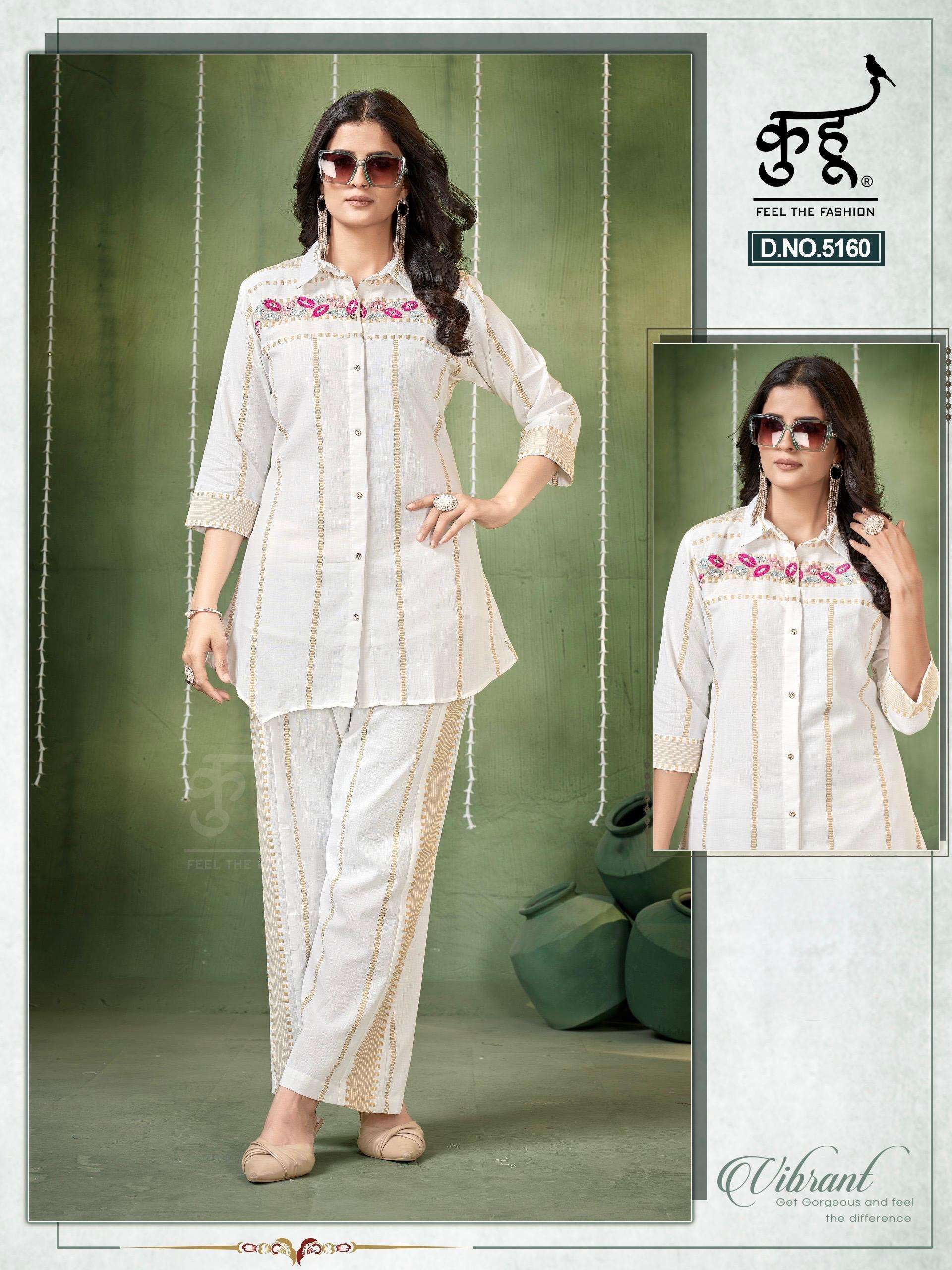 D.NO :- 5160-65-66 BY KUHOO IN FANCY FABRIC CO-ORD SET WITH HAND WORK 
