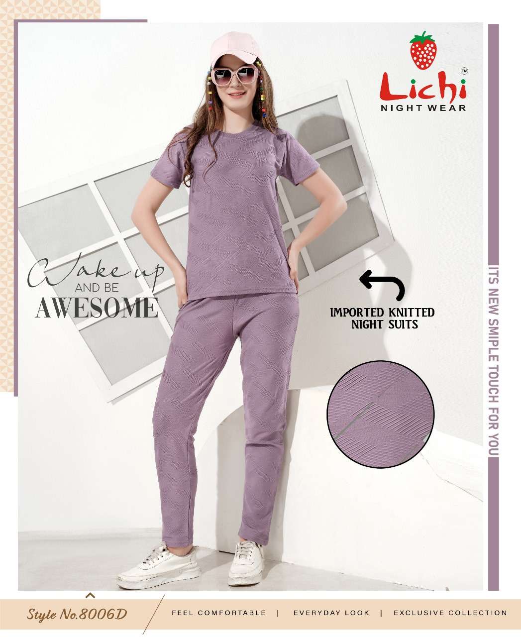 D.NO :- 8006 BY LICHI IN IMPORTED KNITTED NIGHT CO-ORD COMBO SET 