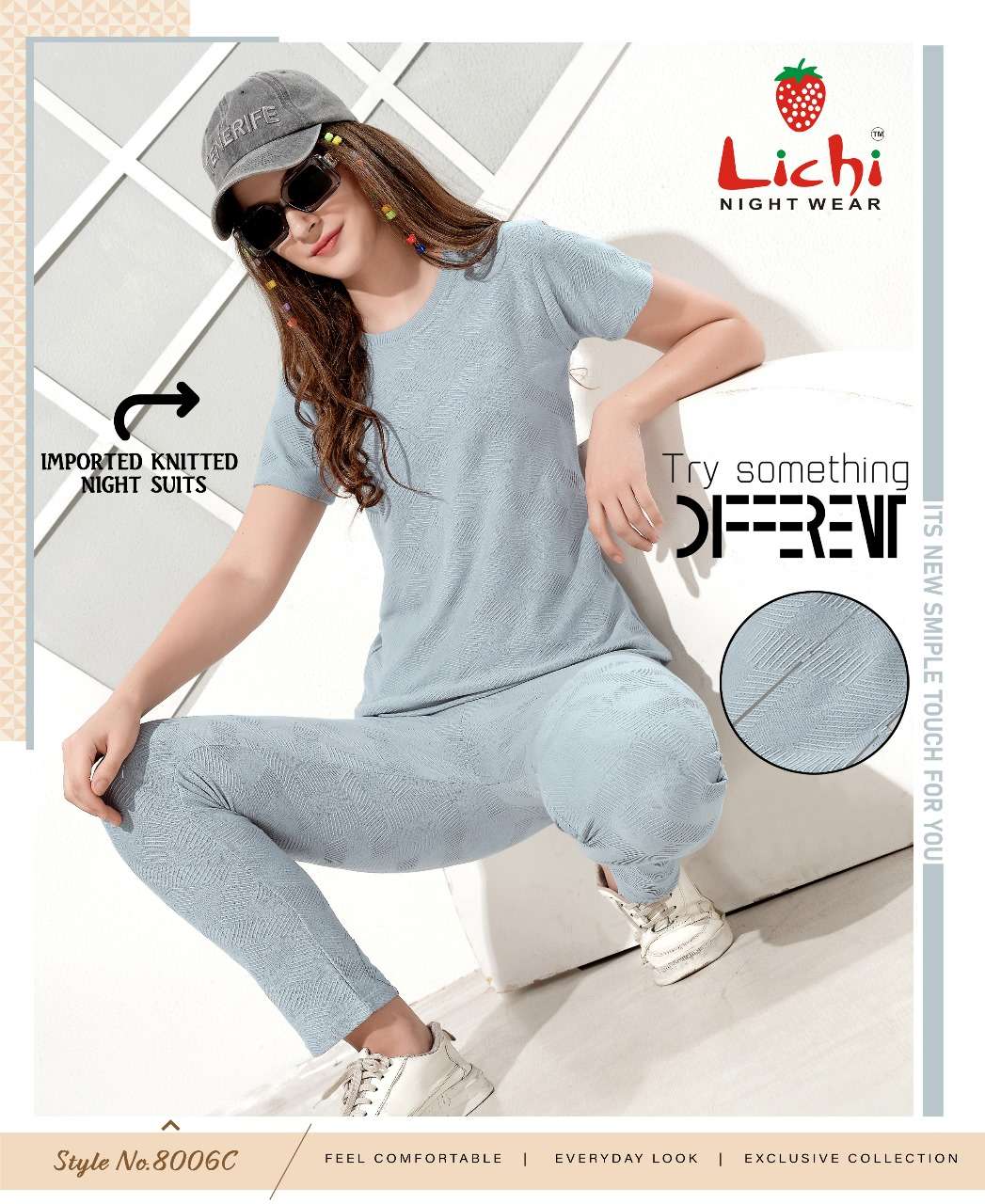 D.NO :- 8006 BY LICHI IN IMPORTED KNITTED NIGHT CO-ORD COMBO SET 