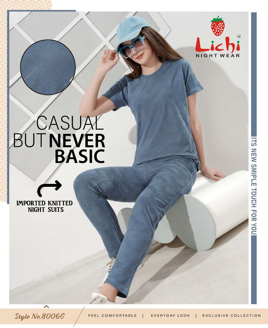 D.NO :- 8006 BY LICHI IN IMPORTED KNITTED NIGHT CO-ORD COMBO SET 
