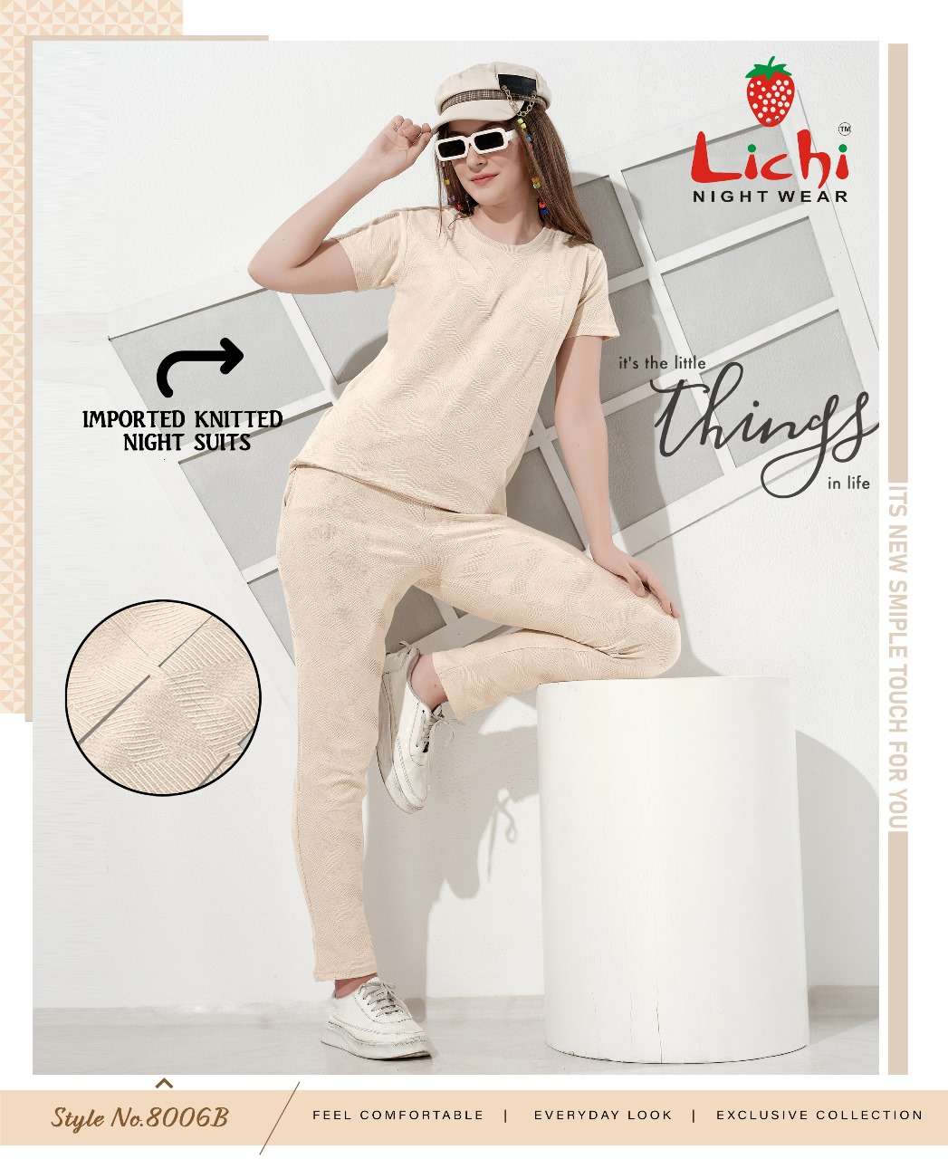 D.NO :- 8006 BY LICHI IN IMPORTED KNITTED NIGHT CO-ORD COMBO SET 