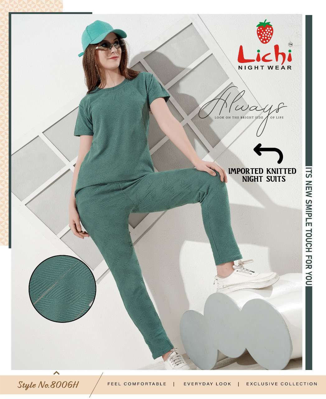 D.NO :- 8006 BY LICHI IN IMPORTED KNITTED NIGHT CO-ORD COMBO SET 