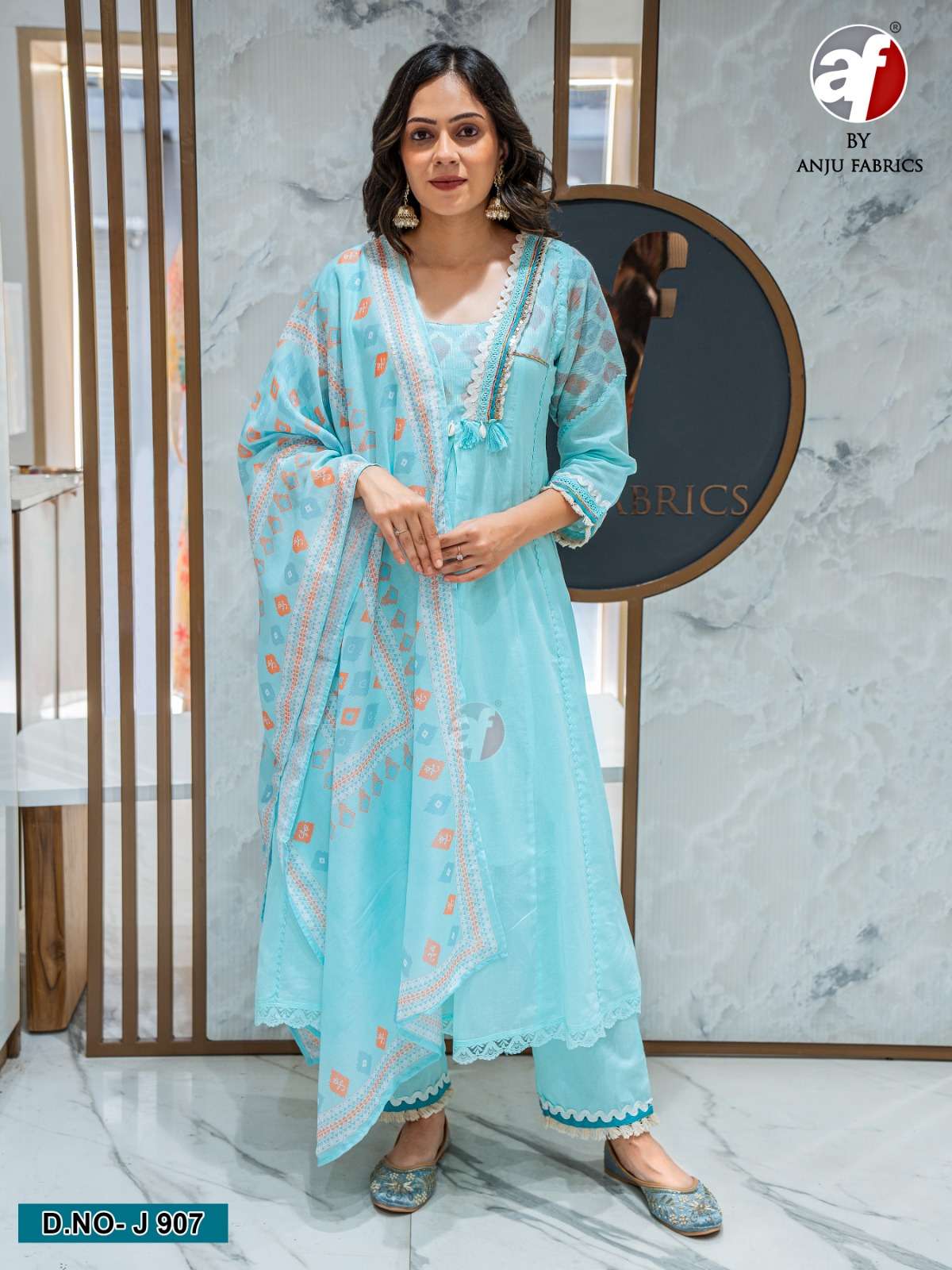 D.NO:- J 907 BY ANJU FABRICS IN PURE COTTON MUL WITH DESIGNER TESSELS & SHELLS 