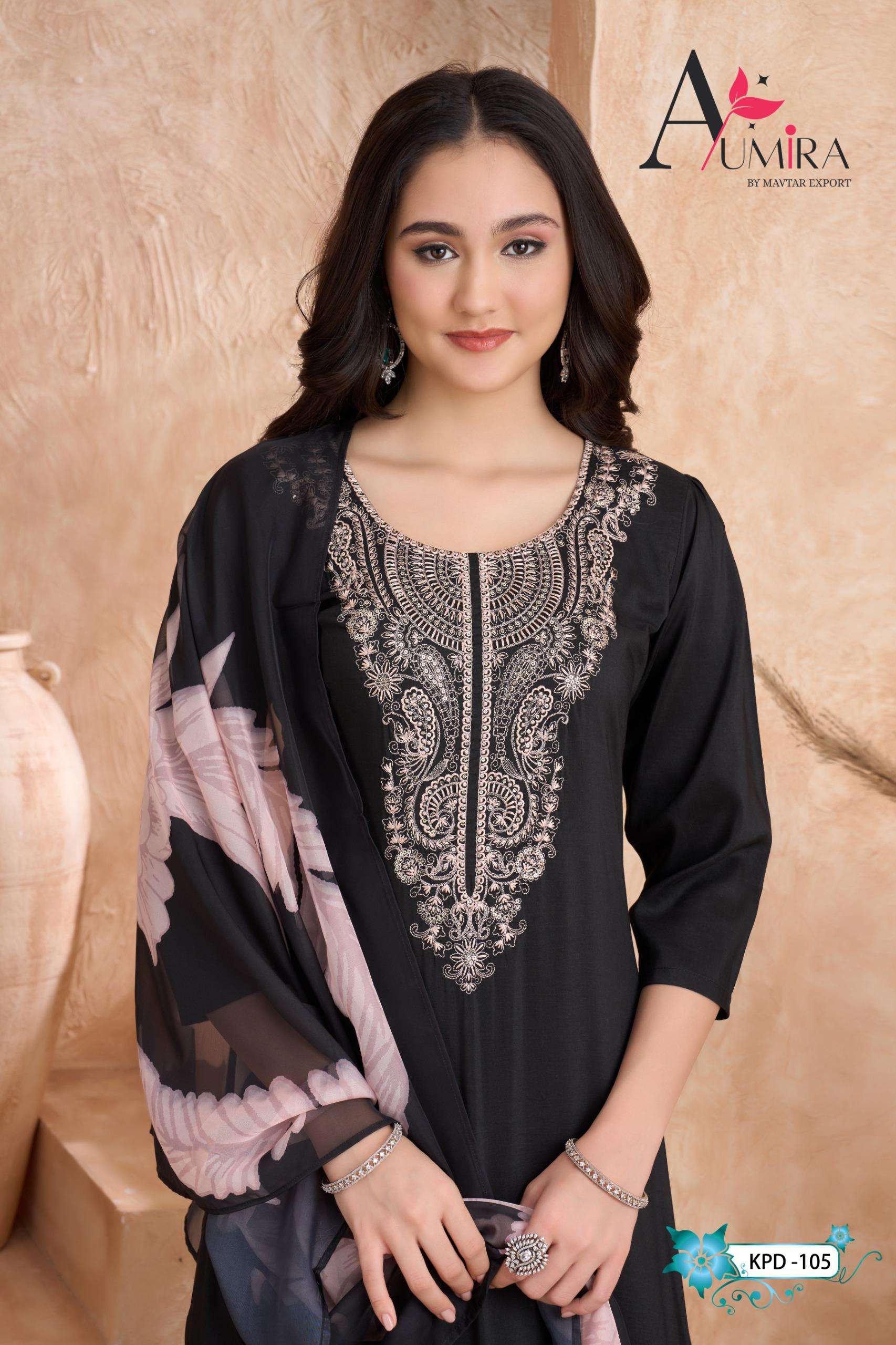 D.NO:- KPD-104 & 105 BY AUMIRA IN CLASSIC GOLD KURTA SETS WITH NAZNEEN DUPATTA 