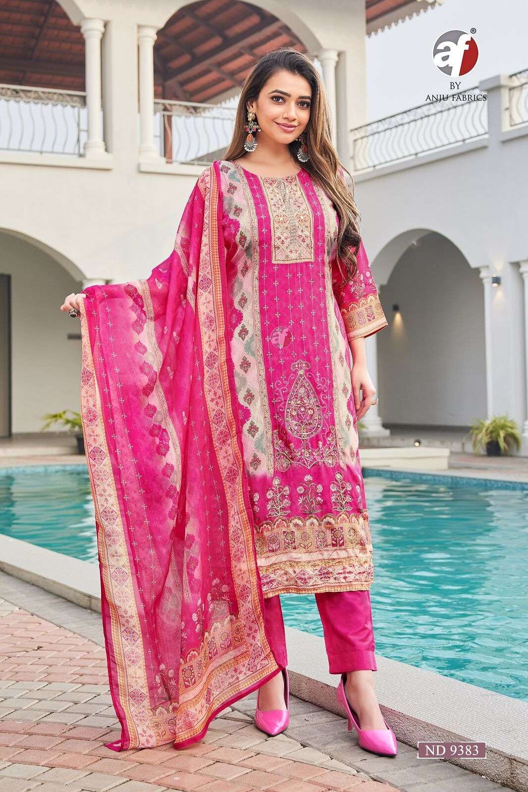 D.NO:- ND 9383 BY ANJU FABRICS IN PURE VISCOSE SILK WITH AARI AND SWAROVSKI WORK