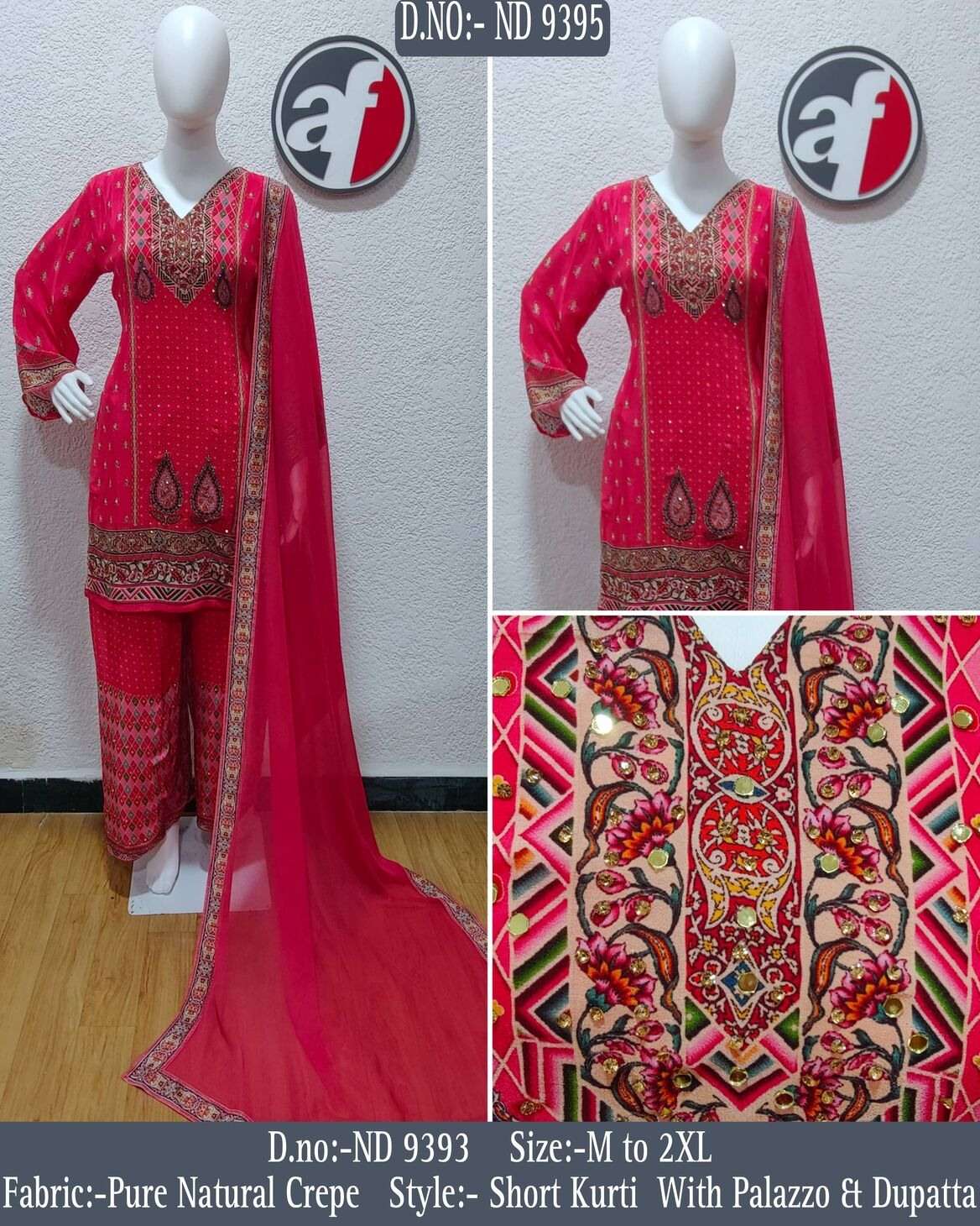 D.NO:- ND 9395 BY ANJU FABRICS IN PURE NATURAL CREPE WITH HIGHLIGHT HANDWORK