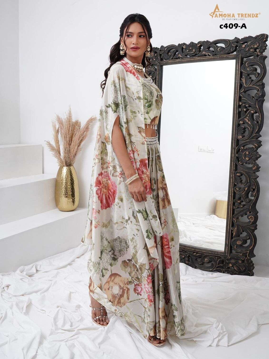 DESIGN NO C409 BY AMOHA IN PURE CHINNON FABRIC WITH HAND EMBROIDERED WORK 