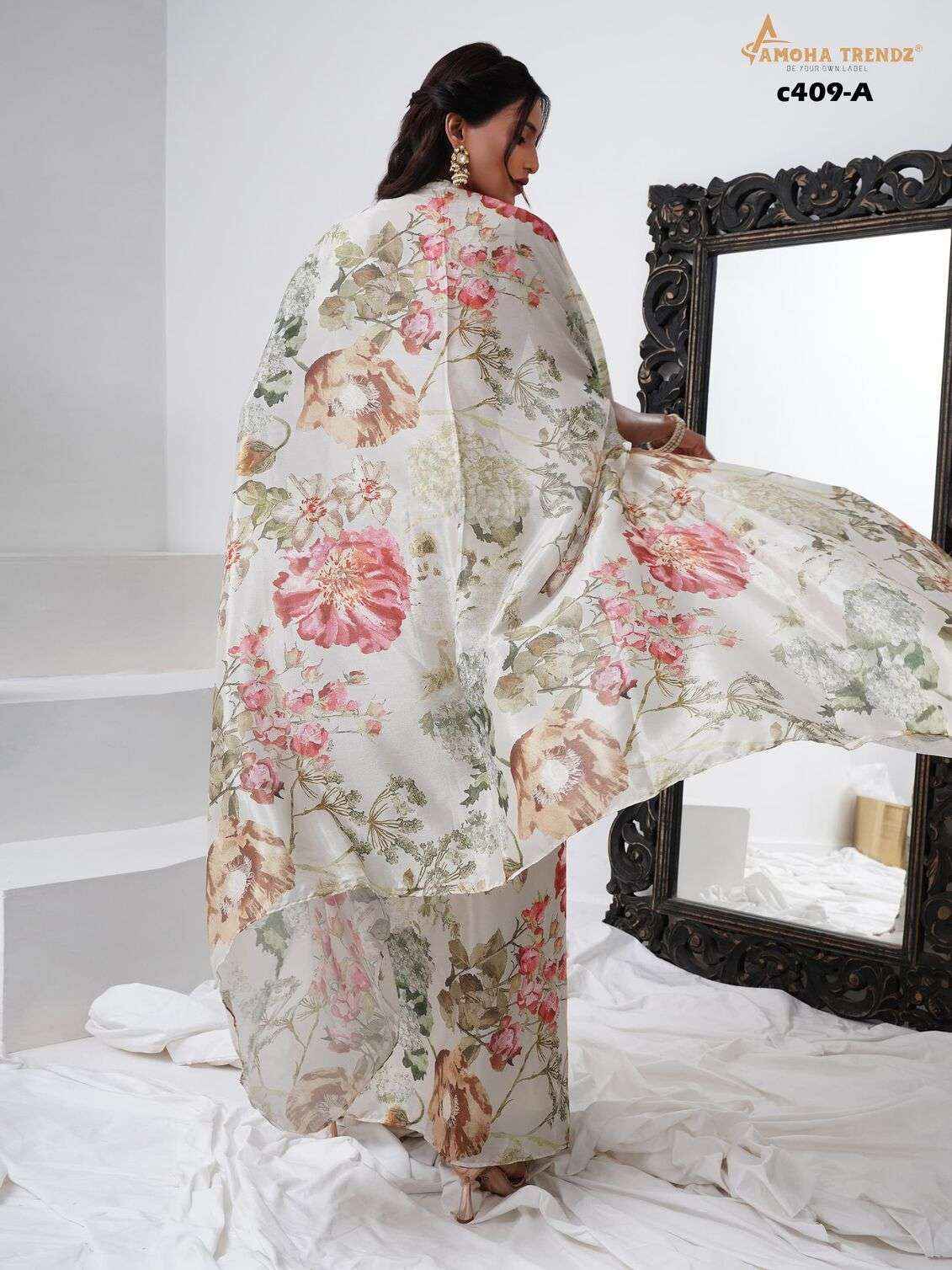 DESIGN NO C409 BY AMOHA IN PURE CHINNON FABRIC WITH HAND EMBROIDERED WORK 